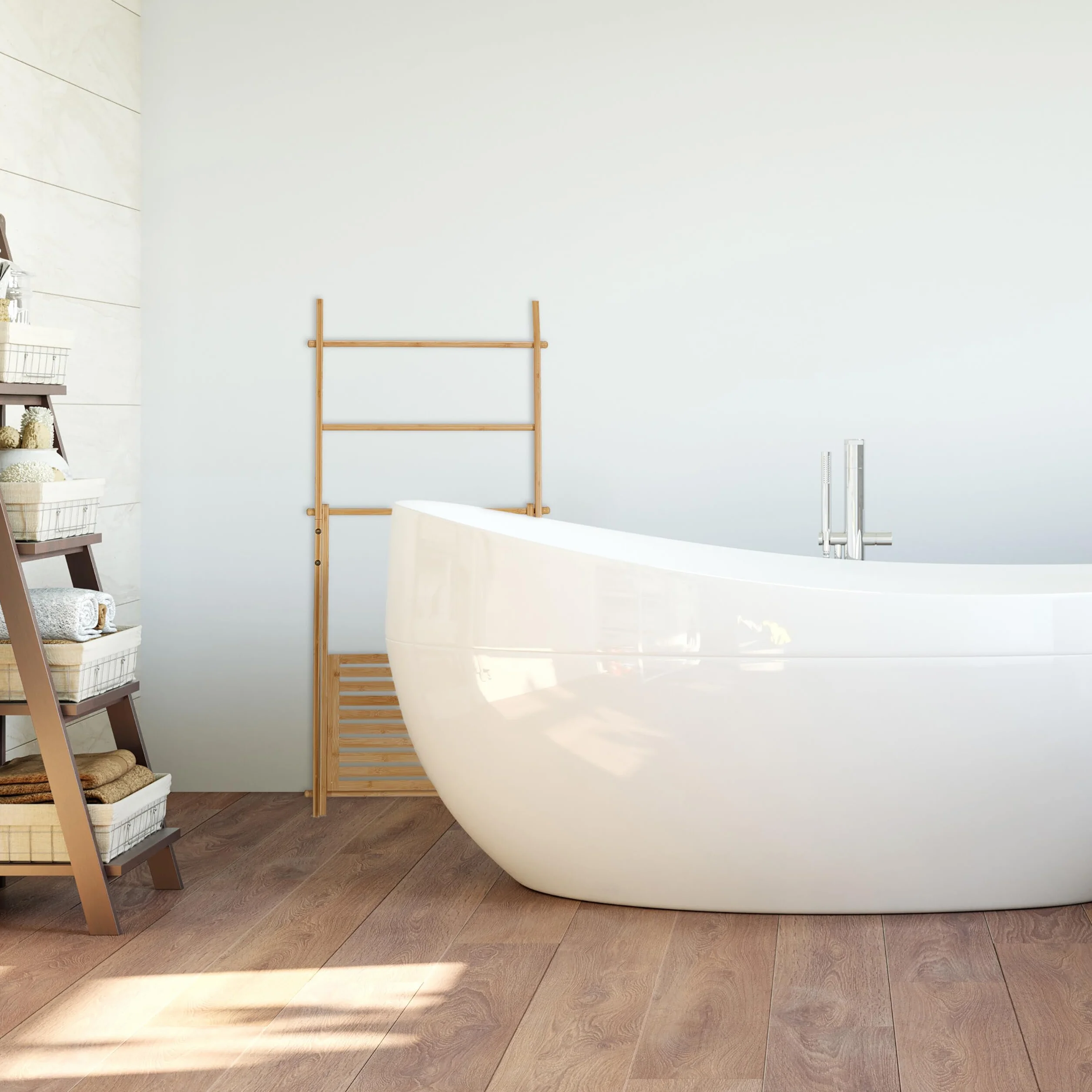 Relaxdays Toallero de Pie Bambú 3 Brazos 110 x 53 x 31,5 cm Plegable Natural