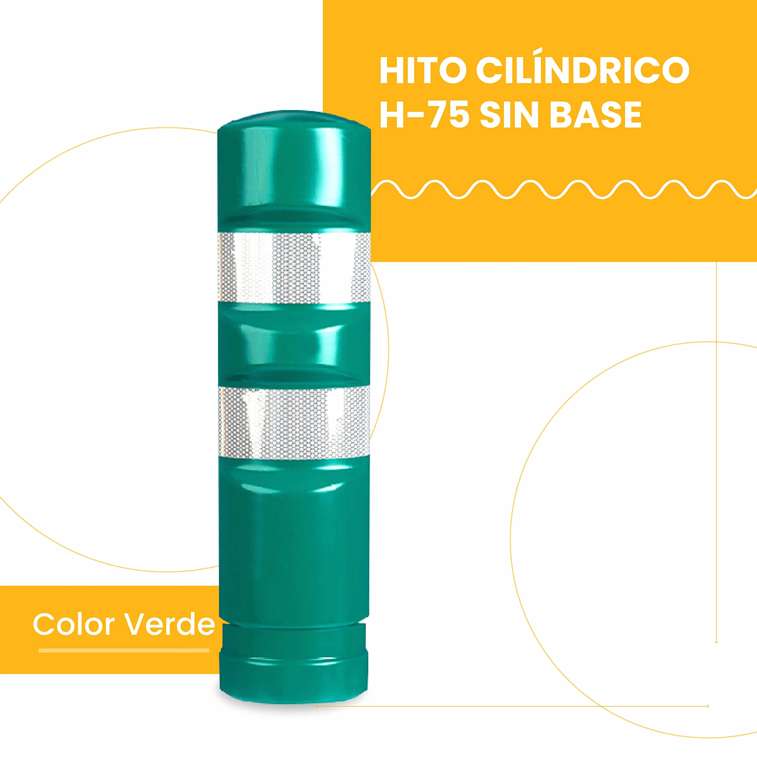 Hito Cilíndrico H-75 Verde con Bandas Reflectantes, Elemento de Seguridad Vial 75 cm