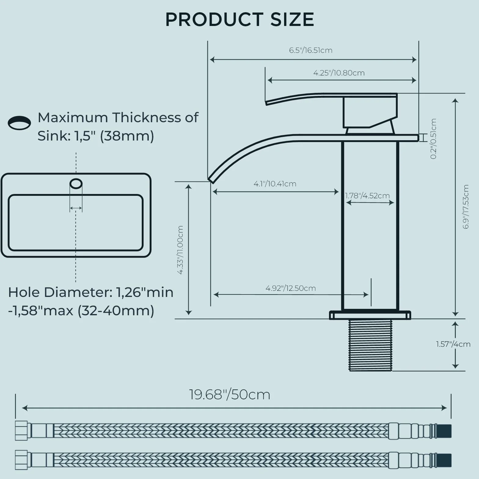 FORIOUS Grifo de Baño Negro Cascada Lavabo Mezclador Una Sola Manija 110 mm Ahorro Agua