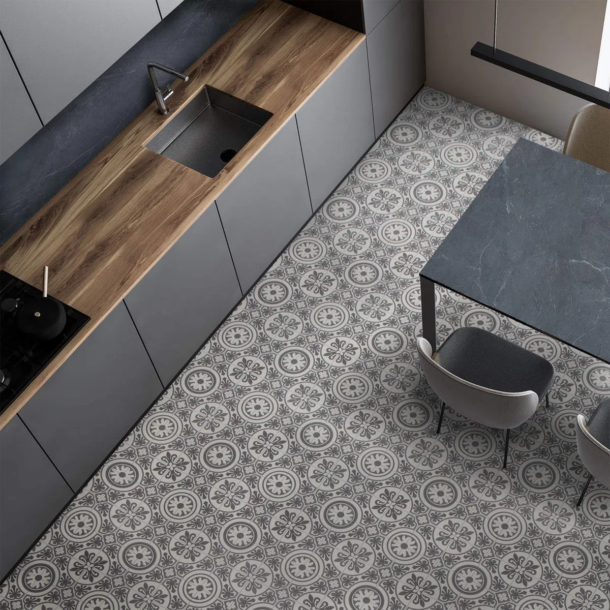 Floordirekt Plaza Lagos 909d - Suelo de vinilo para cocina y balcón, se vende por metros, efecto madera o baldosa, resistente y fácil de limpiar, 200 x 200 cm