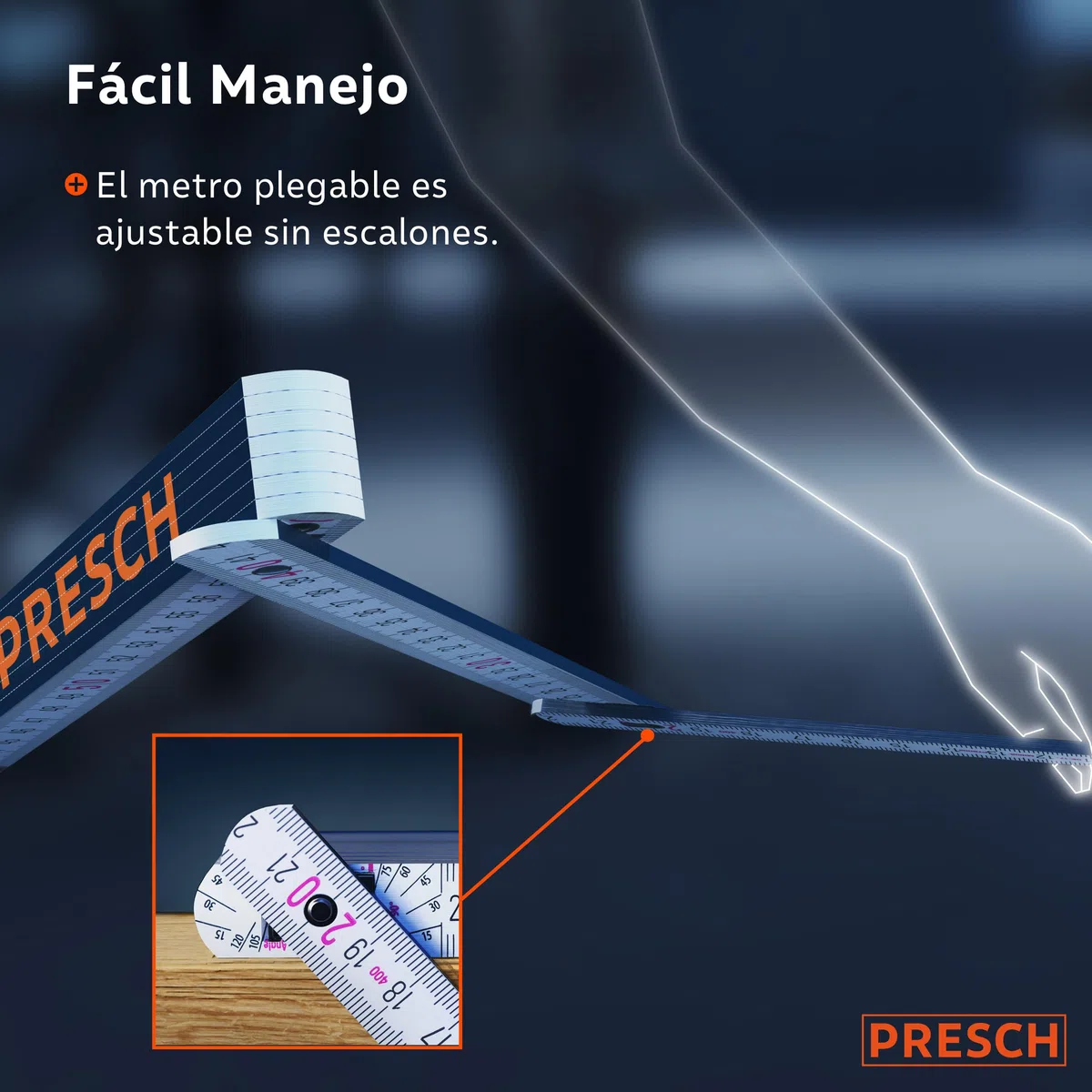 Presch Set de Metros plegables de 2 metros con escala de ángulo | 6 piezas | Madera | Naranja/Azul | Números grandes y altamente legibles | Encaje preciso | Metro de madera, Metro de carpintero
