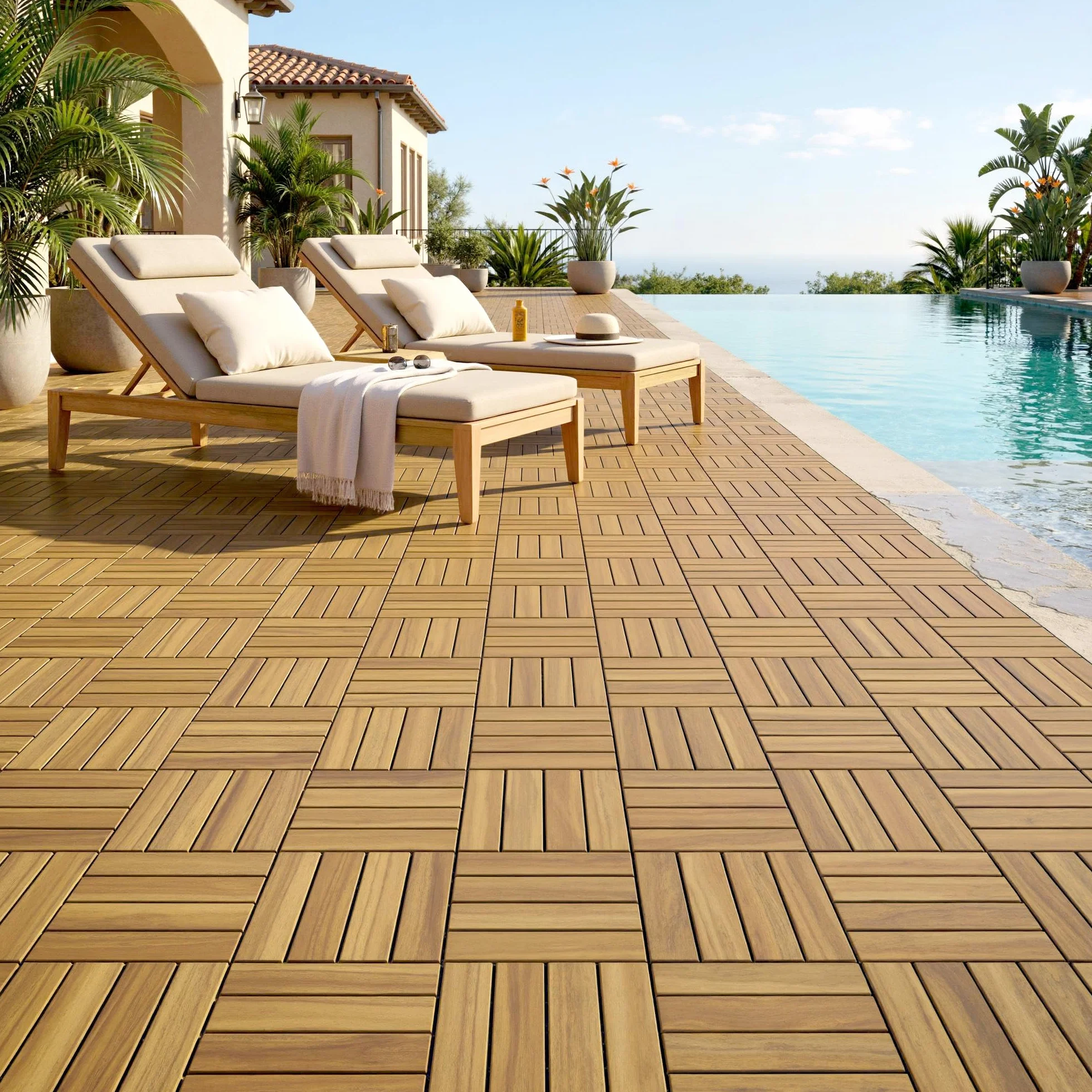 Outsunny Baldosas Exterior Madera Acacia 31x31 cm 0,91 m² Antideslizantes Resistentes Clima