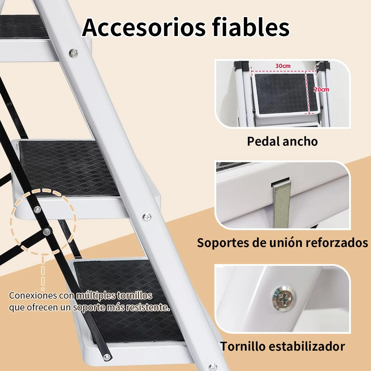 Escalera Plegable Multifuncional Antideslizante 4 Peldaños con Soporte Adicional y Mango