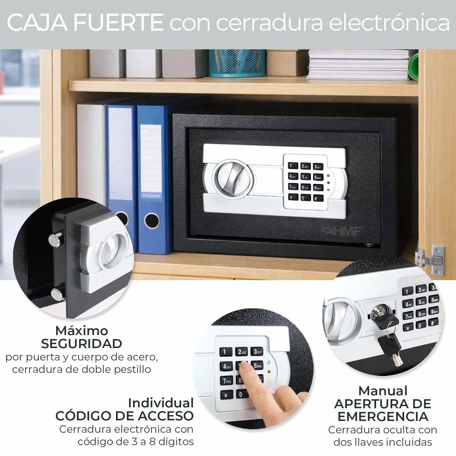 HMF Caja fuerte para hogar, hotel u oficina, cerradura de combinación, DIN A5, 31 x 20 x 20 cm, Negro