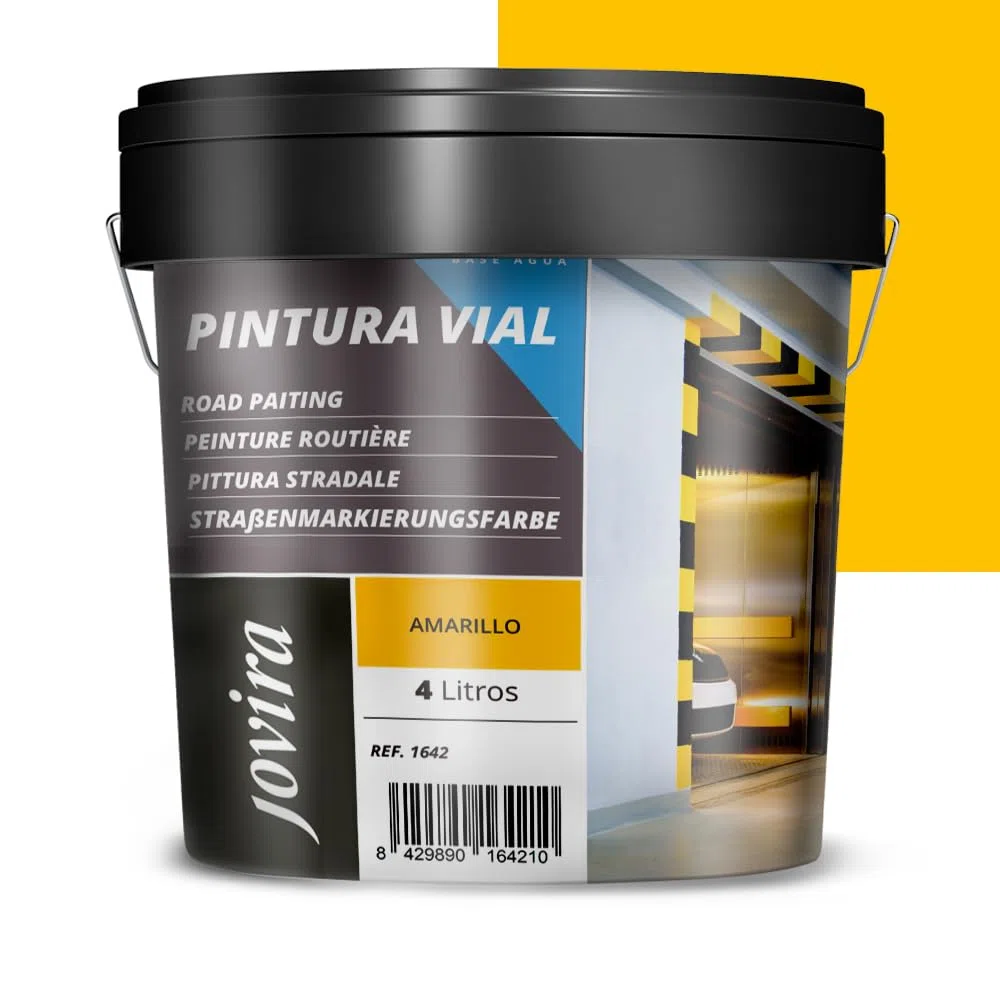 JOVIRA PINTURAS Pintura Vial al Agua |4L| Indicada para Pasos de Peatones, Aparcamientos, Carreteras, Aeropuertos, etc. (4 Litros, Amarillo)