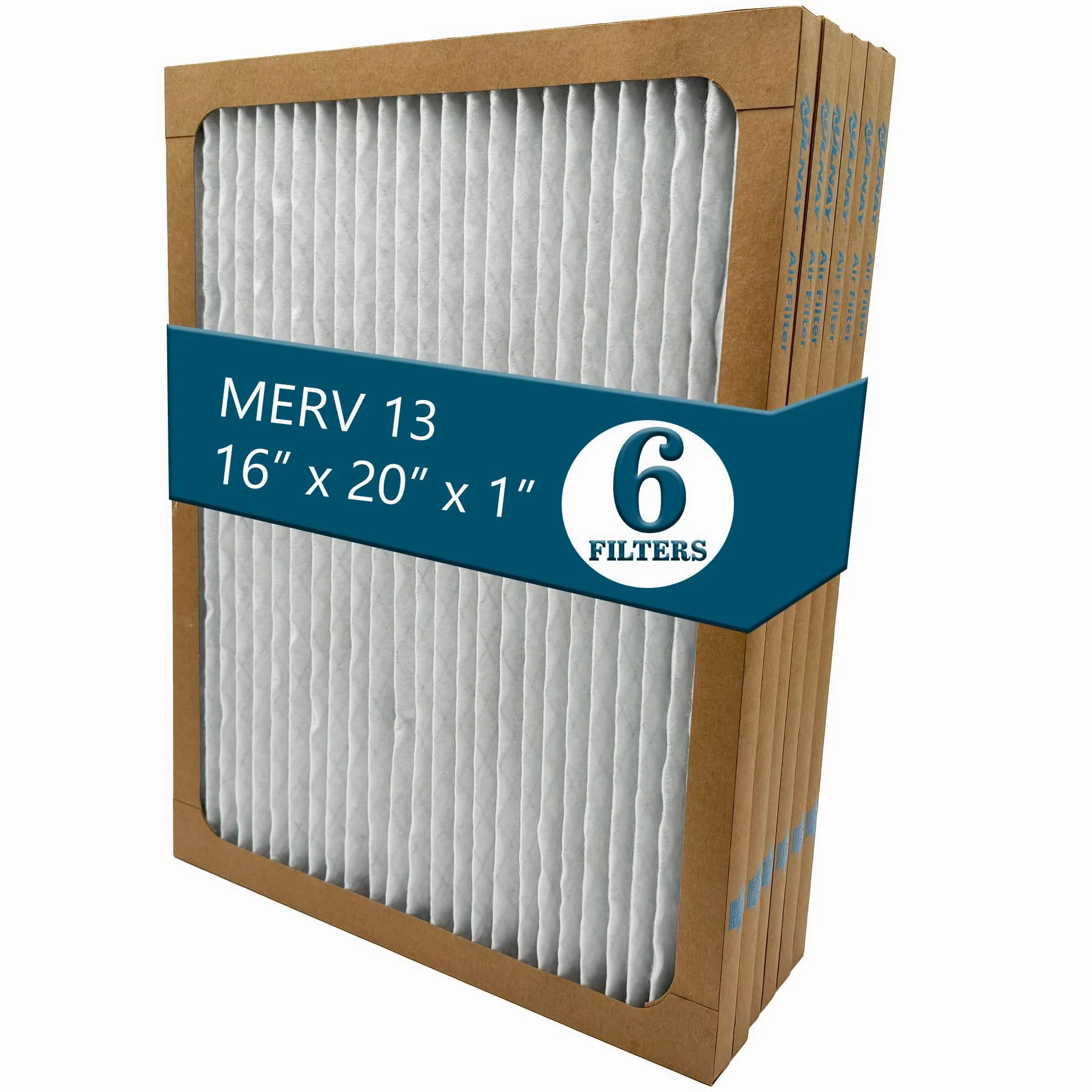 Furnace - Filtro de aire de CA MERV 13, 16 x 20 x 1 pulgada, filtro de aire plisado para sistema HVAC (paquete de 6)