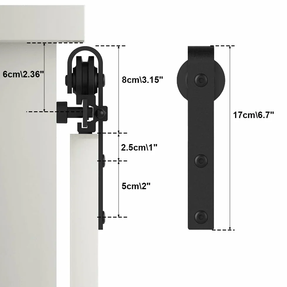 Super Mini Puertas correderas granero hardware kit 91.5cm/3FT soportes TV pequeños armarios colgante en forma de J