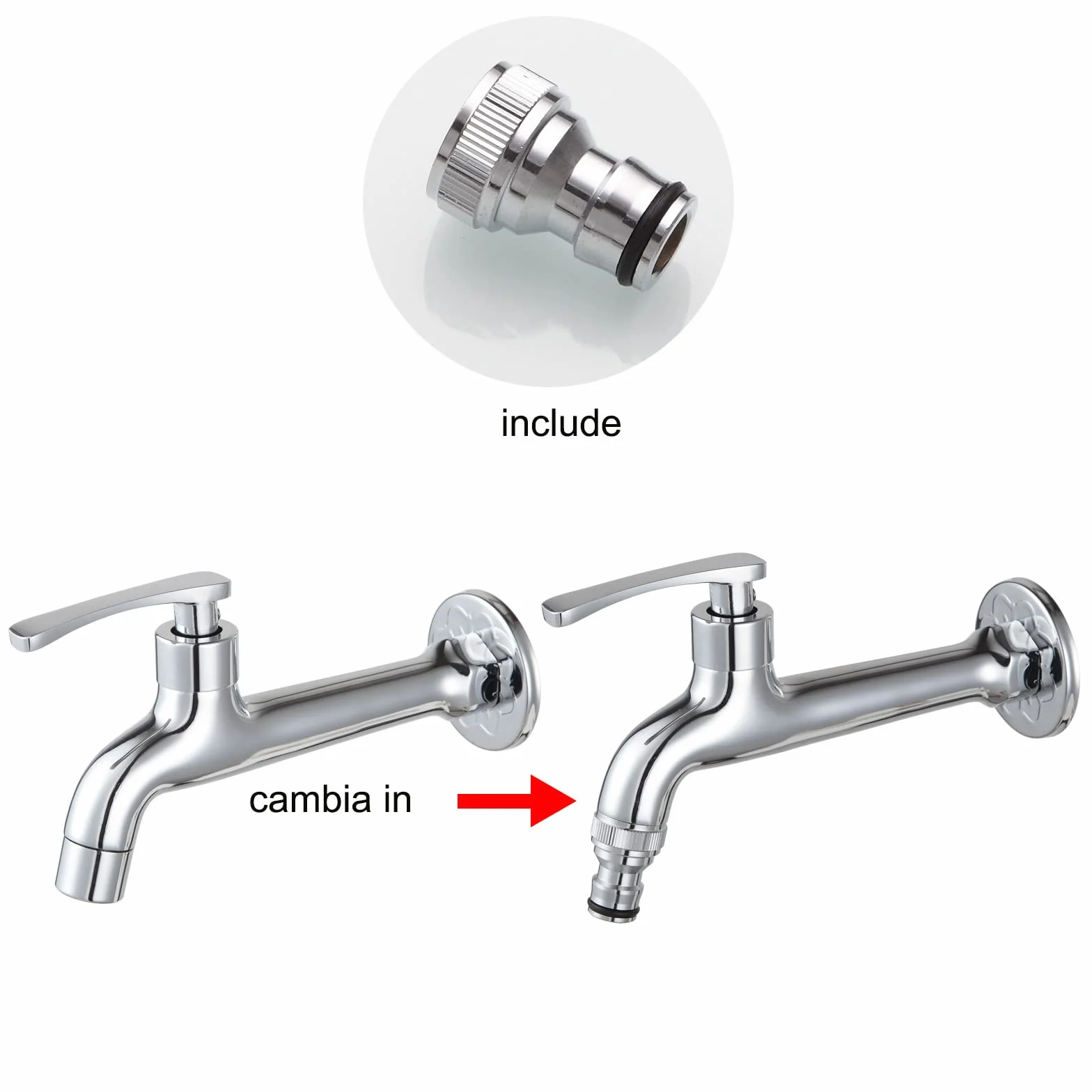 Grifo de Cromo Latón para Lavandería y Baño - Montaje en Pared, Agua Fría