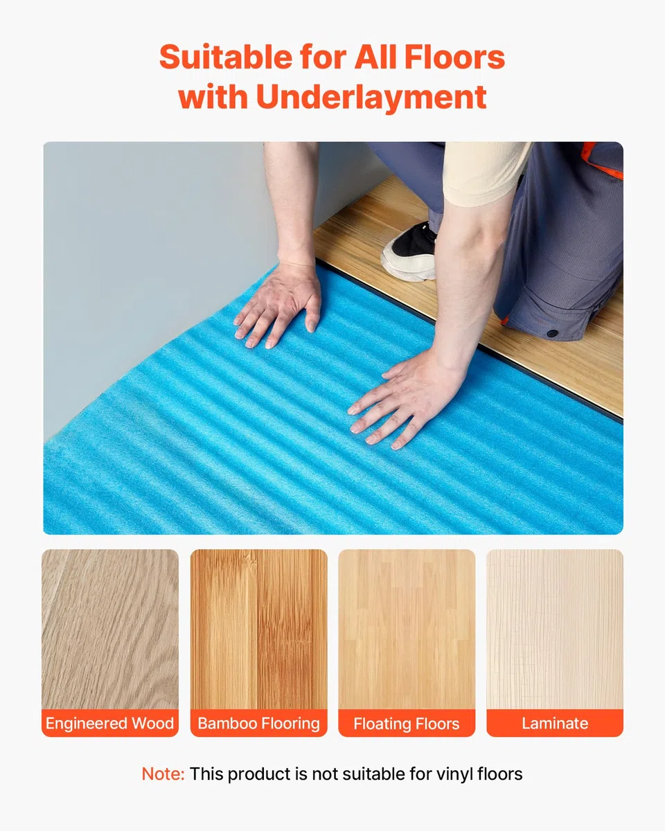 VEVOR Base para Suelo 18,6 m²/Rollo, 3 en 1, con Cinta y Barrera de Vapor, Espuma EPE Resistente con PE Azul, Insonorizante y Reductor de Ruido, Ideal para Madera Laminada, 16900 x 1100 x 3 mm