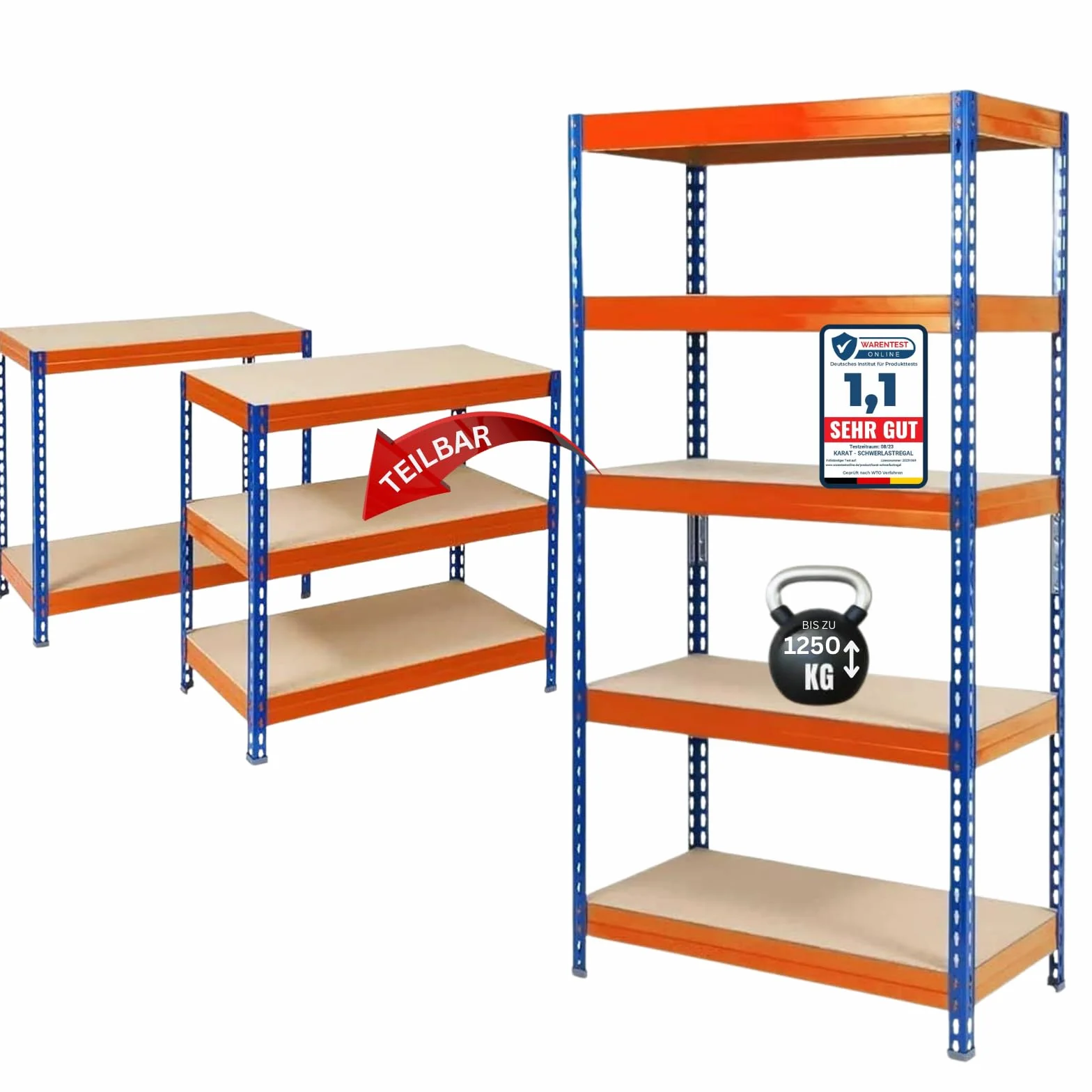 Estantería Floordirekt para cargas pesadas - Estantería modular, estantería para sótano, estantería de almacenamiento, banco de trabajo - Capacidad de carga hasta 1250 kg - Montaje rápido