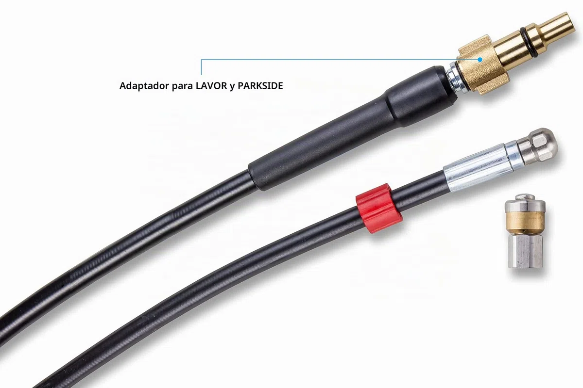 Desatascador de Tuberias para Hidrolimpiadora 15m, 200 bares - Manguera de Limpieza compatible con Karcher, Parkside, Lavor, Bosch Professional - Boquilla Fija, Boquilla Giratoria KNOFER