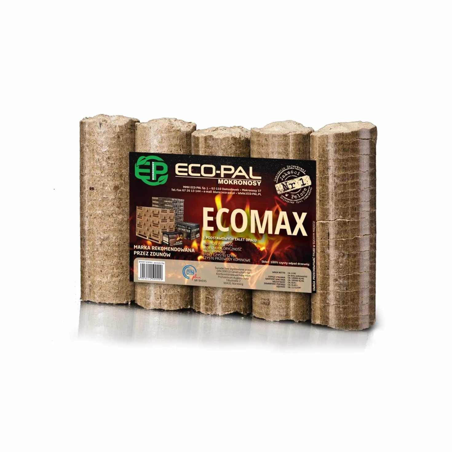 ECO-PAL ECOMAX Chimenea de combustible, briquetas de madera para chimenea, briquetas de alta calidad, larga duración de combustión, respetuoso con el medio ambiente, certificado, en diferentes