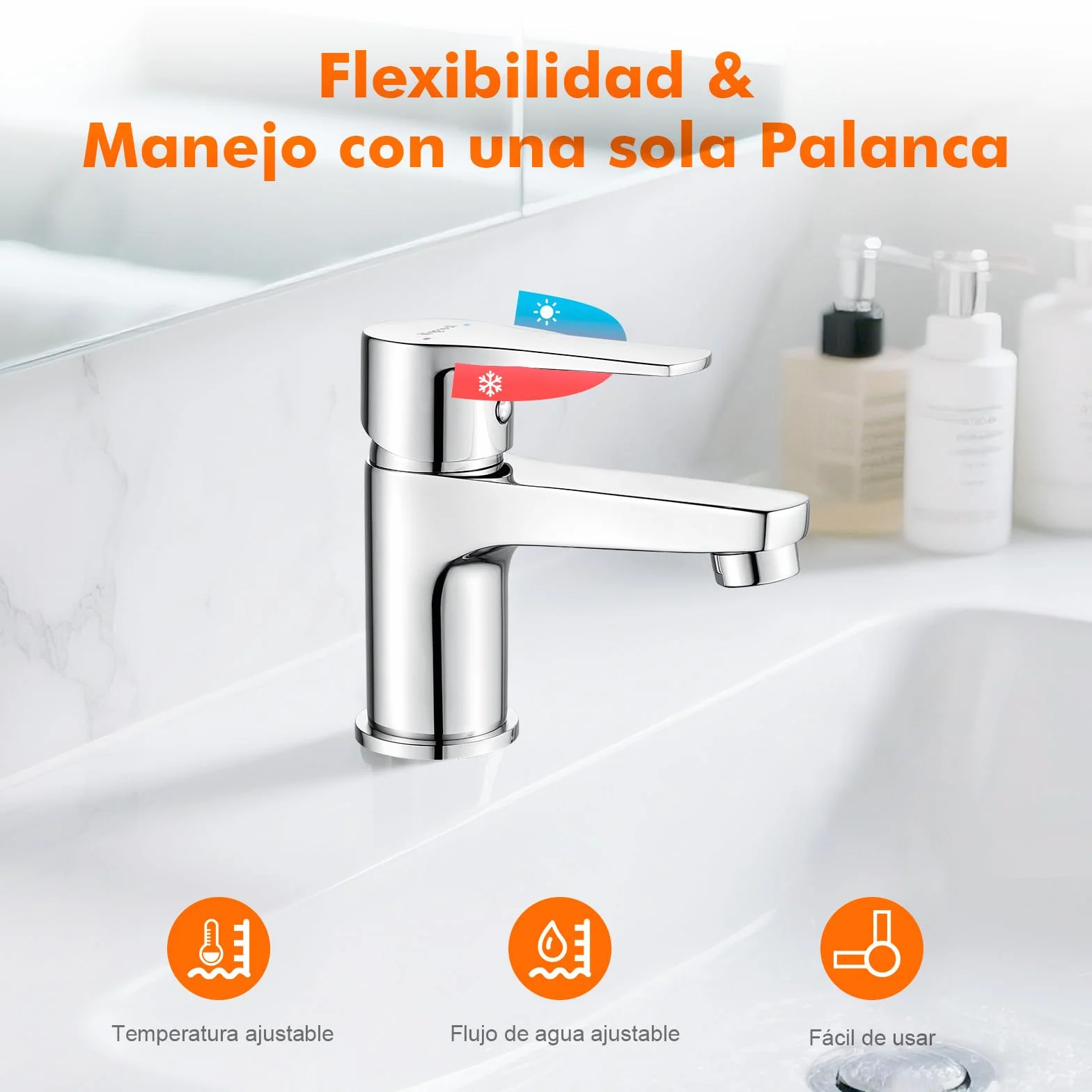 Ibergrif M11057 Grifo de Lavabo Pequeño, Monomando para Aseo y Camper, Mezclador de Baño Bajo (Altura 65 mm), Latón Cromado, Ahorro de Agua, Conexión G3/8″, Plata