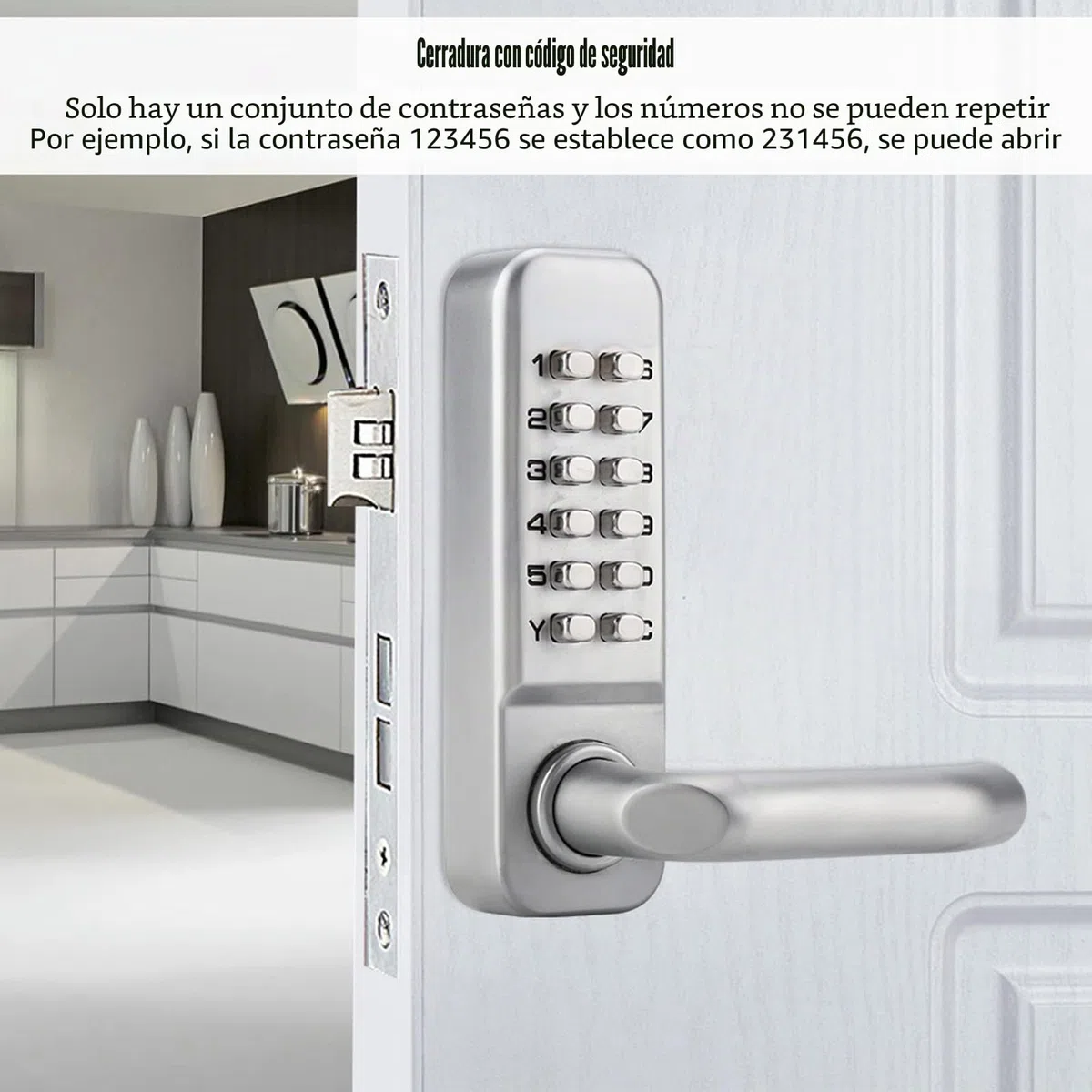 Cerradura de puerta con código numérico digital, Cerradura de puerta con pulsador digital de código mecánico Aplicable al grosor de puerta de 30-60 mm