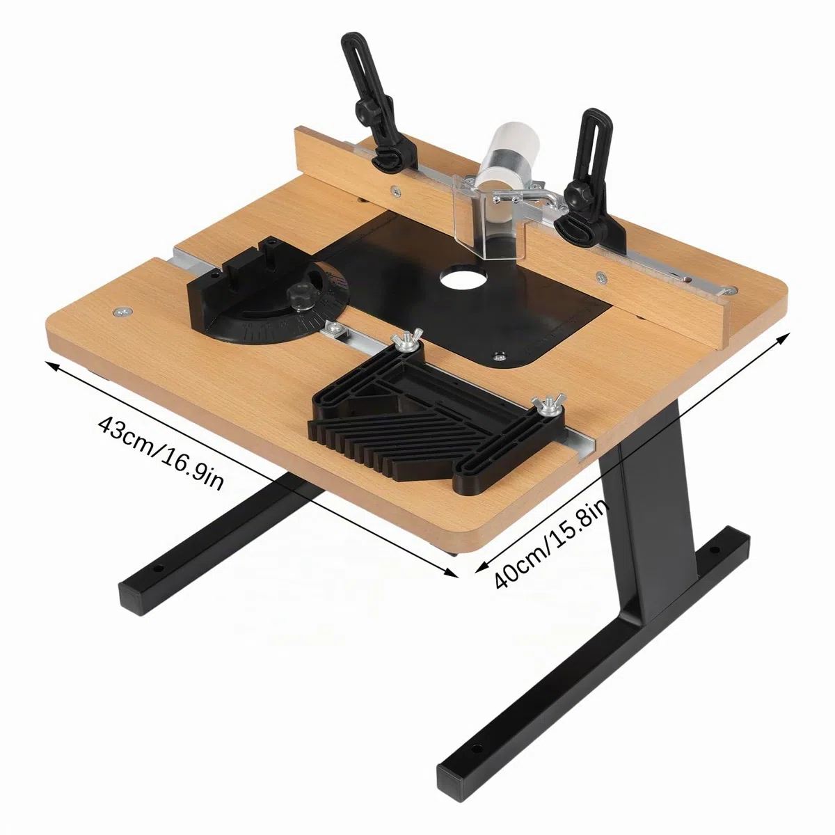 Mesa de madera para carpintería, router, mesa de madera MDF, respaldo izquierdo y derecho, con escala de madera, 43 x 40 cm