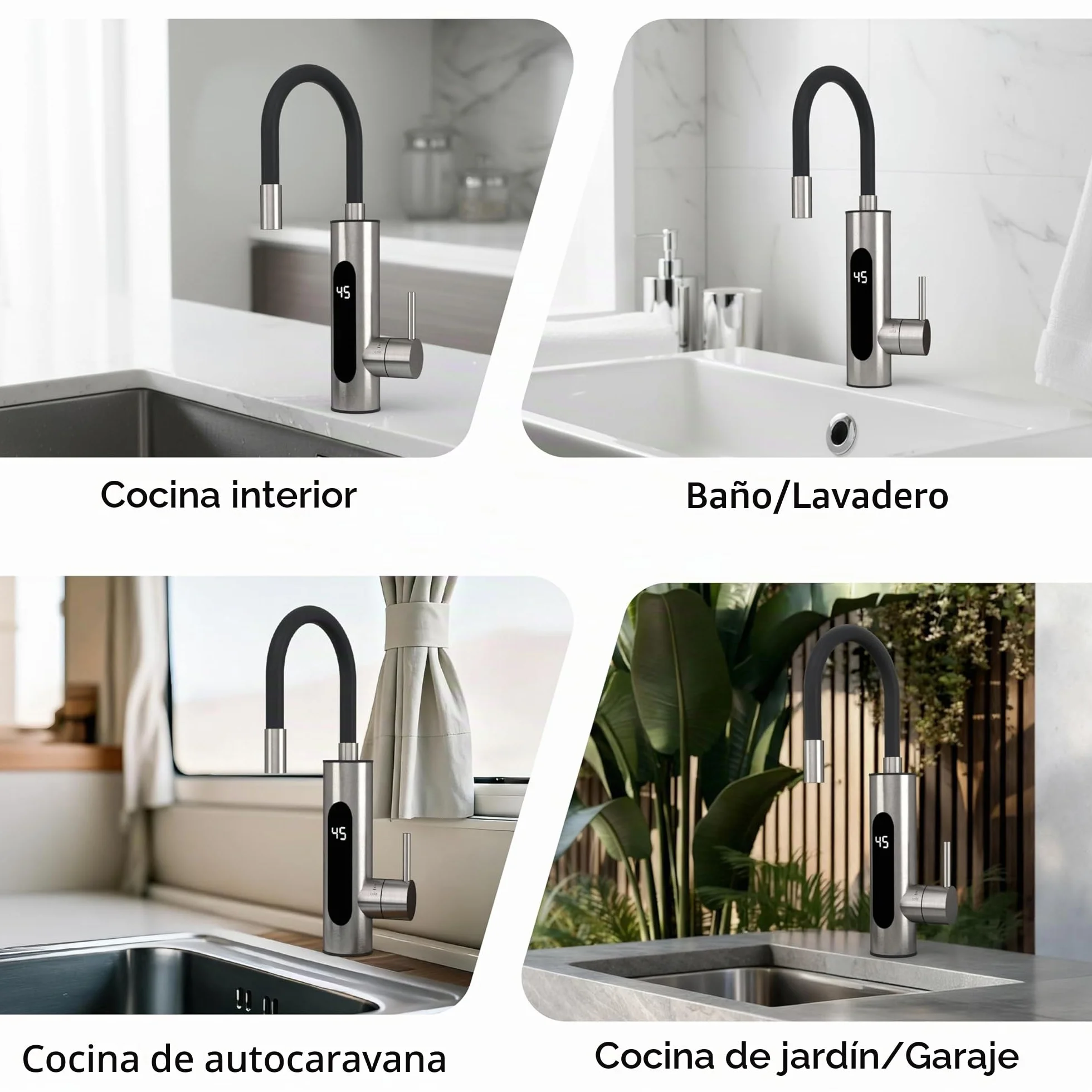 HOGART Grifo eléctrico con calentador de agua instantáneo 230 V para cocina jardín baño caravana camping