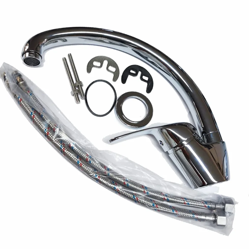 Grifo mezclador fregadero cocina cromo caño curvo con aireador kit montaje
