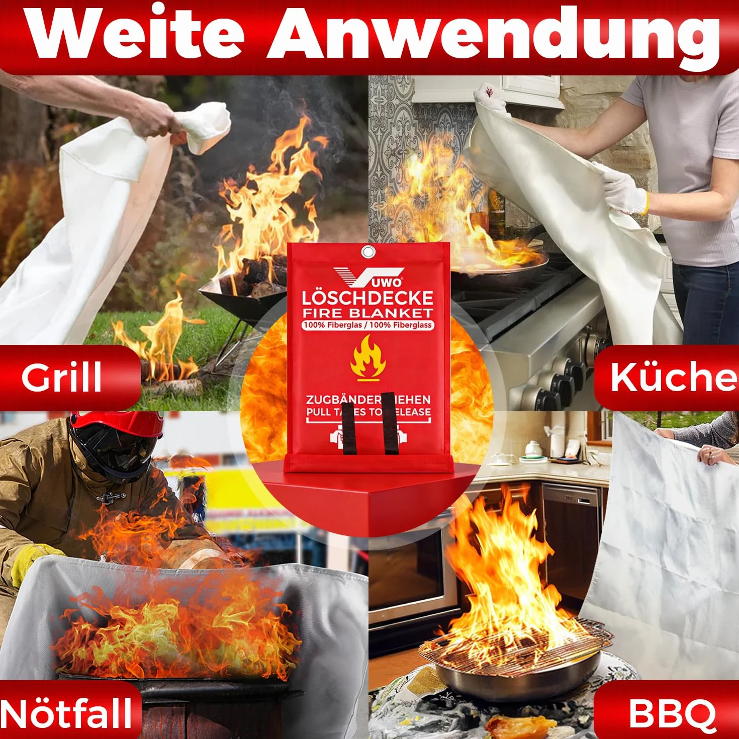 Manta ignífuga de Fibra - 1 Pieza Manta ignífuga de Emergencia de Vidrio de Seguridad Diseñada para Cocina en la Supervivencia Barbacoa Garaje Chimenea Automóviles Almacén (1.6mx1.8m)