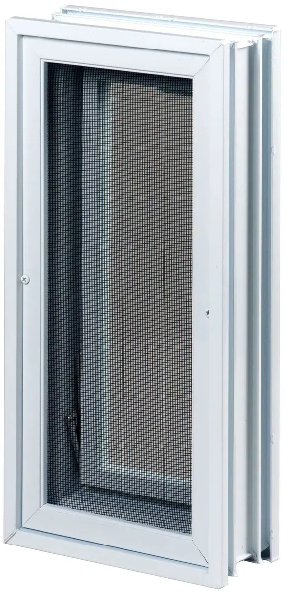Fuchs Design Ventana de ventilación (189x384x80 mm) Blanca en lugar de 2 bloques de vidrio tamaño 19x19x8 cm - con mosquitera