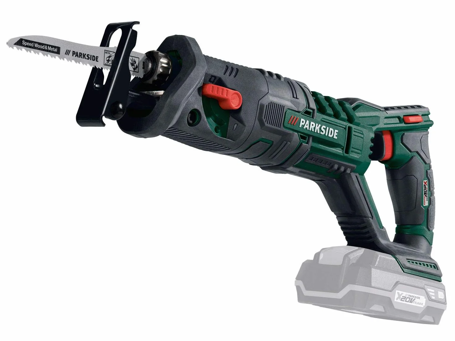 Parkside PSSA - Sierra sable de batería de 20 voltios, capacidad de corte de 100 mm, sin batería/cargador