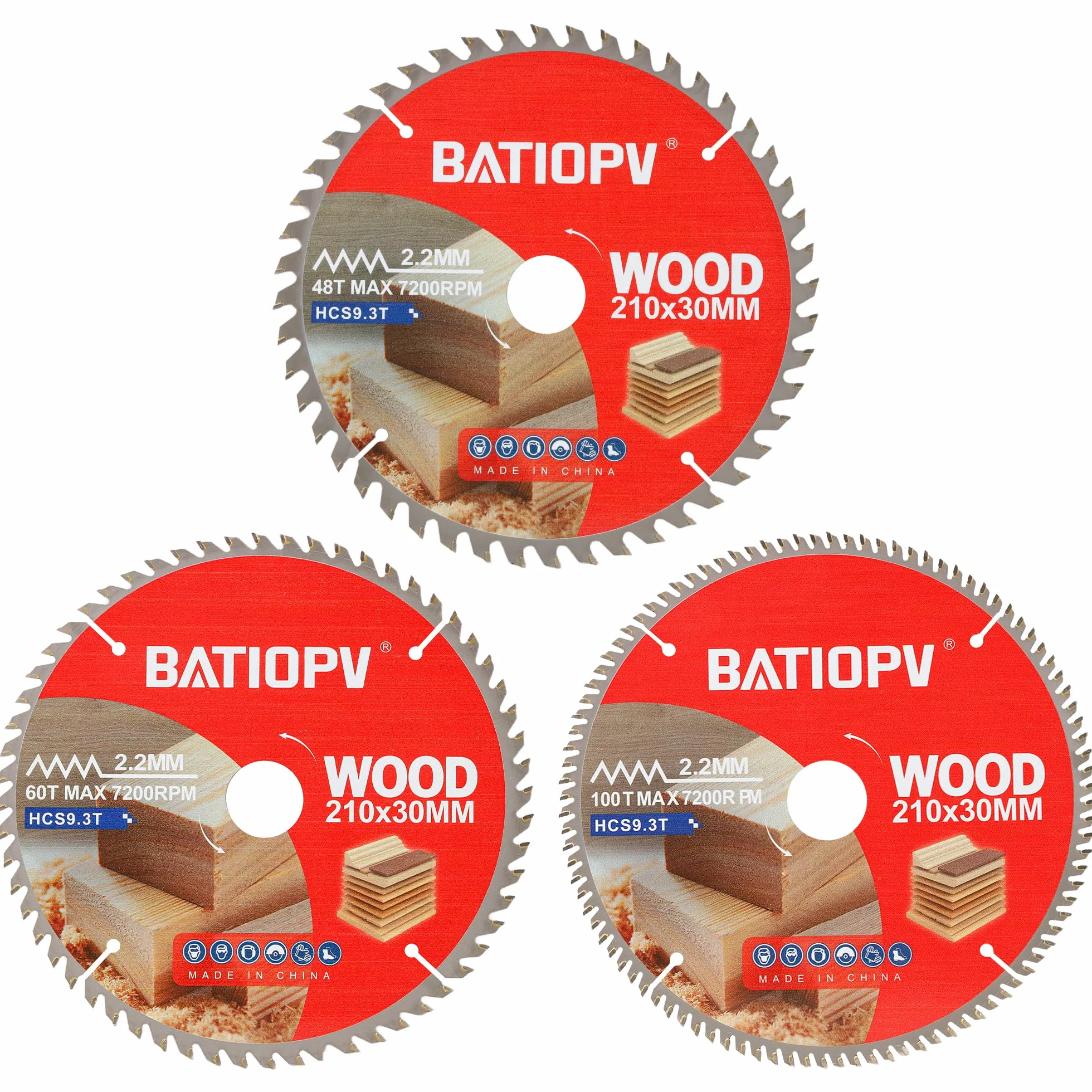 Hojas de Sierra Circular 210 x 30 mm TCT (48/60/100 dientes) para Cortar Madera, Contrachapado, Laminado, Plástico y Paneles de Yeso