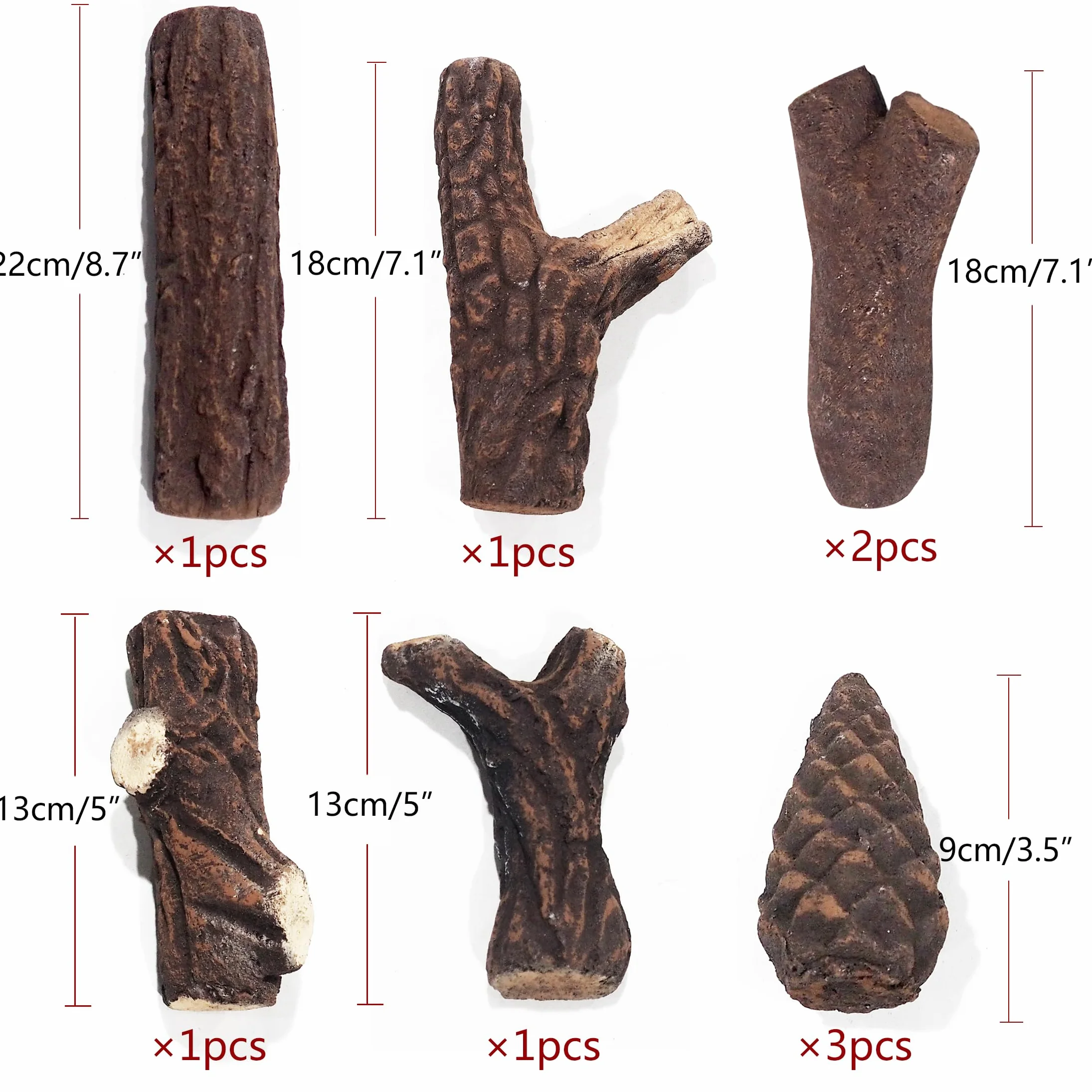 Juego de Troncos de cerámica para Chimenea de etanol de Gas, Madera de Pino Hecha a Mano para Uso en Interiores,Bioetanol Tronco Ceramica Chimenea