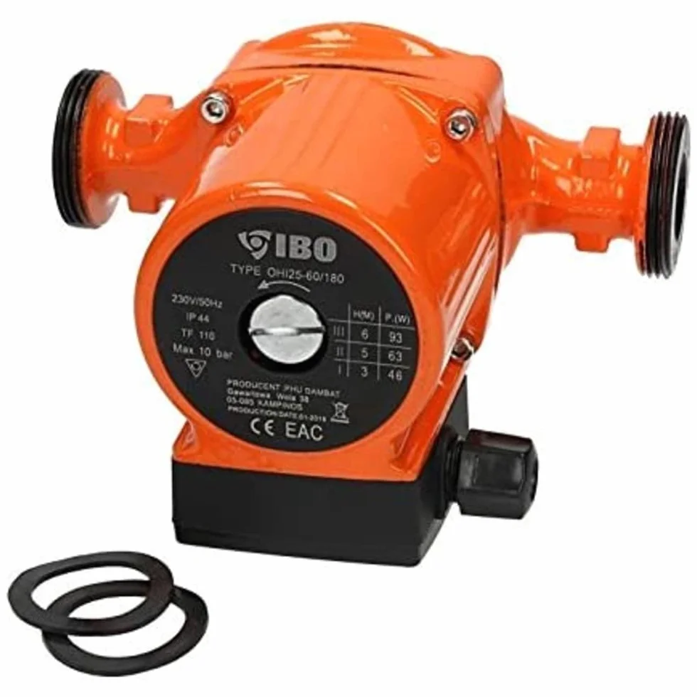 Bomba de Calefacción IBO 25-60/180, Naranja, Hierro Fundido, 3 Niveles de Velocidad, 46-93 W, IP44, 38.10 mm/25.40 mm