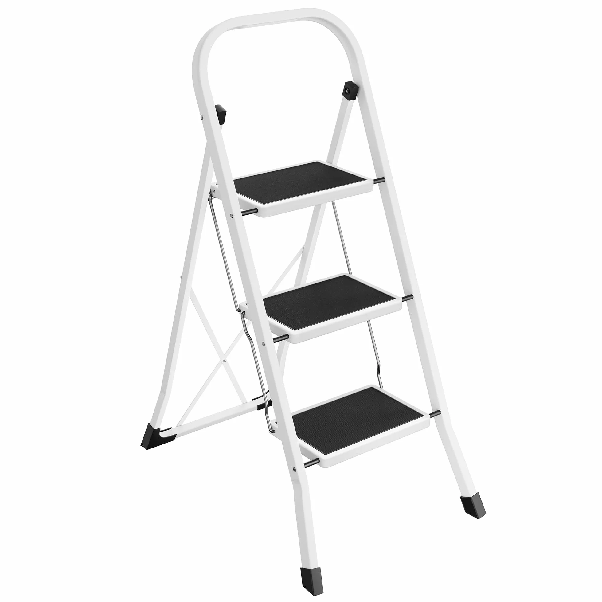 SONGMICS Escalera de Tijera 3 Peldaños Plegable 150 kg Blanco GSL03WT