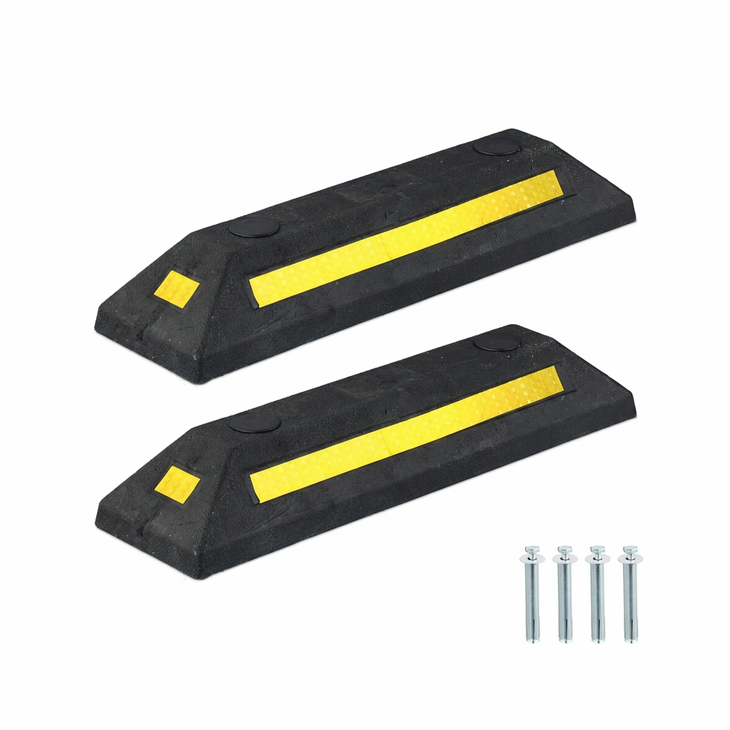 Relaxdays Topes Aparcamiento Pack 2 Protectores Rueda Coche Reflectantes 8,5x53x14,5 cm Negro Amarillo