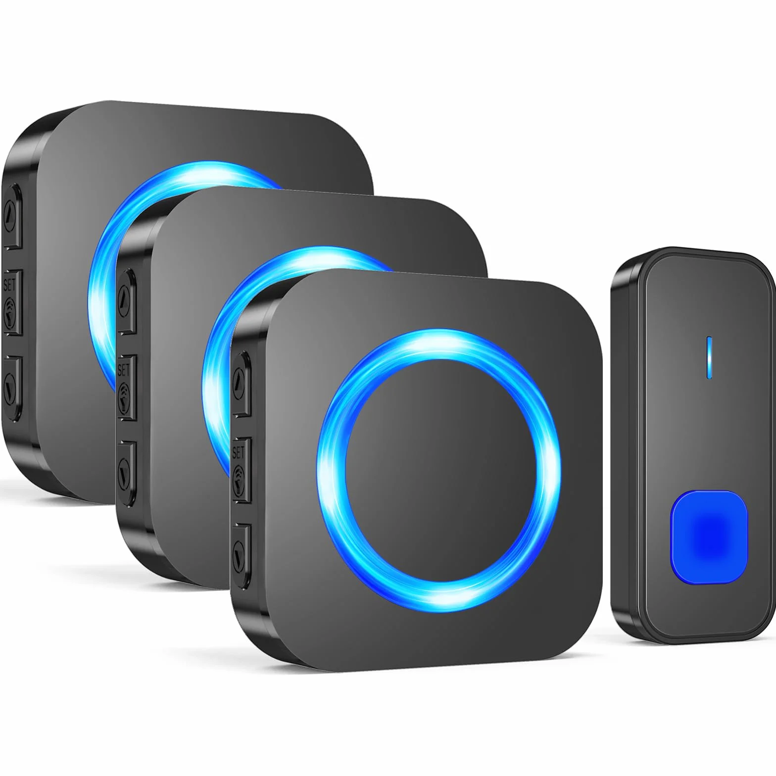 SURFOU Timbre Inalámbrico Exterior Impermeable, Kit Doorbell Puerta para Casa 400M de Alcance Doorbell con 55 Melodías, 5 Niveles de Volumen, Indicador LED, 3 Enchufable Receptor Negro