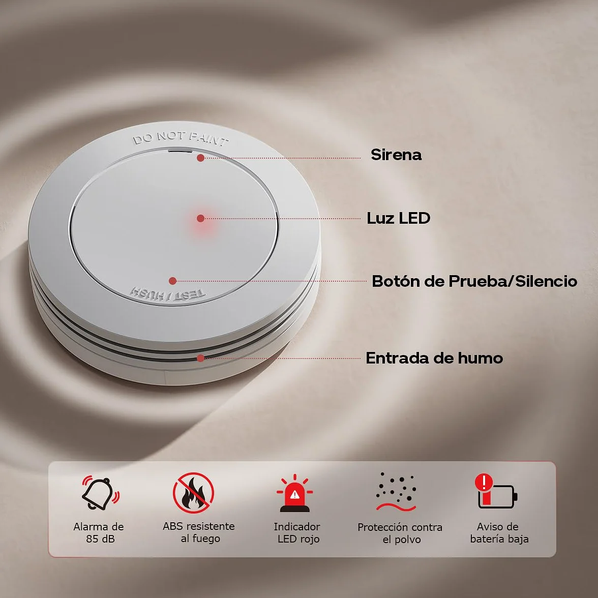 Safeliveo Detector de Humo,Alarma de Incendio autónoma, batería de 10 años, sin LED Intermitente, función de Silencio, 85 dB, con Almohadillas Adhesivas, Conforme a EN 14604, 3 Piezas