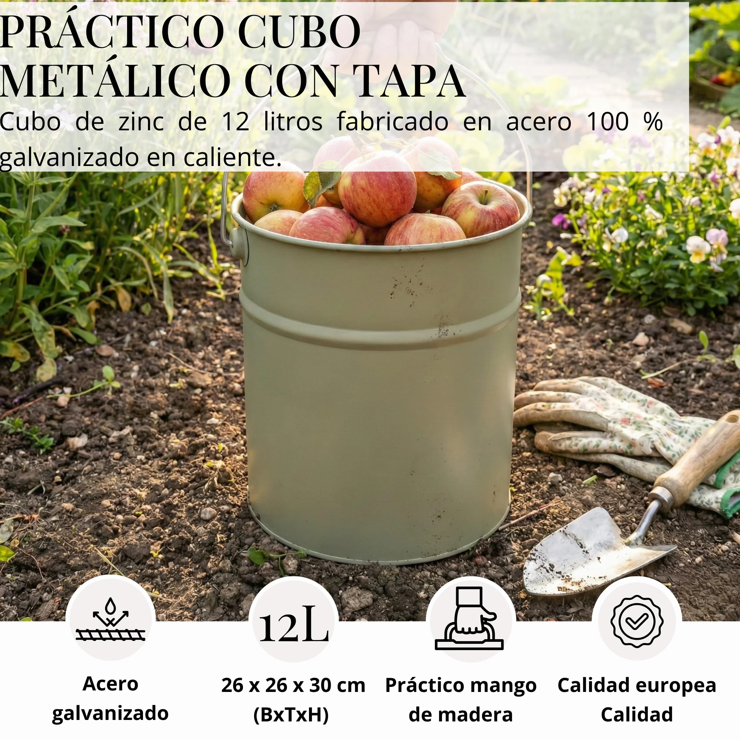 LIVLIG Cubo de cenizas con tapa, 12 L, color gris musgo, cubo galvanizado con tapa para chimeneas modernas, calidad premium de Europa, accesorios elegantes para chimenea para guardar las cenizas de