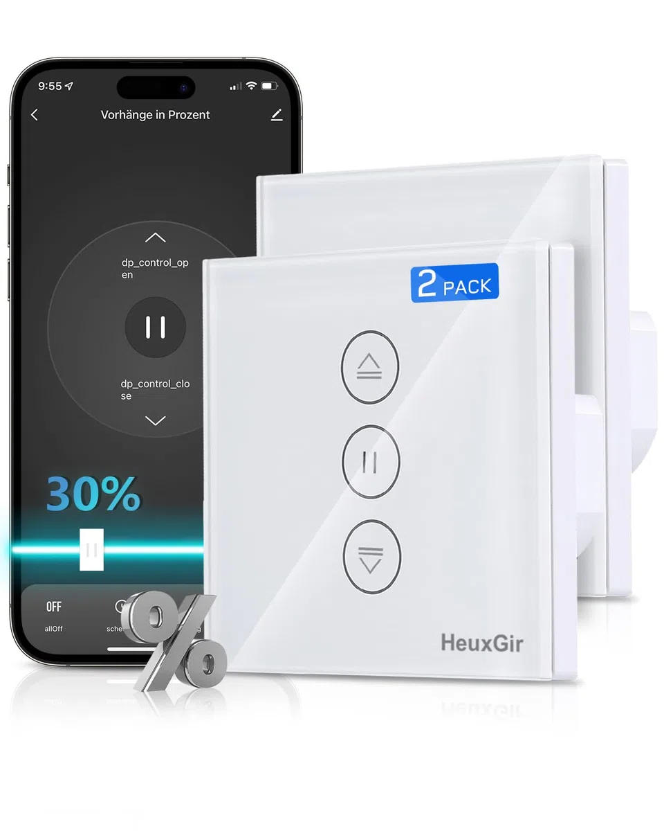 80 * 80 mm Interruptor Persianas Wifi, Interruptor Inteligente Persiana de Porcentaje Control de APP y Voz, Compatible con Alexa y Google Home, Necesita Cable Neutro 2Pieza