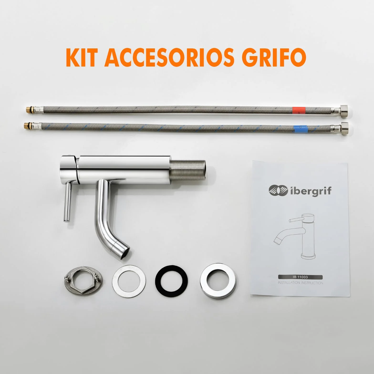 Ibergrif M11003 Grifo de Lavabo Monomando Acero Inoxidable Aireador Ahorro Agua Conexión G 3/8" Acabado Cromado