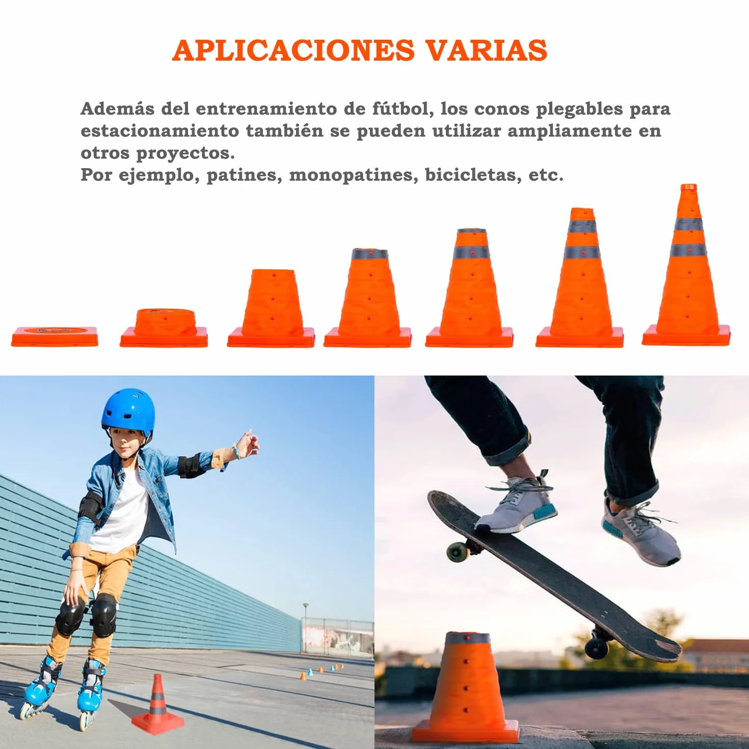 Cono de Seguridad Plegable 45cm Señalización de Tráfico Pop Up Estacionamiento (4 uds)