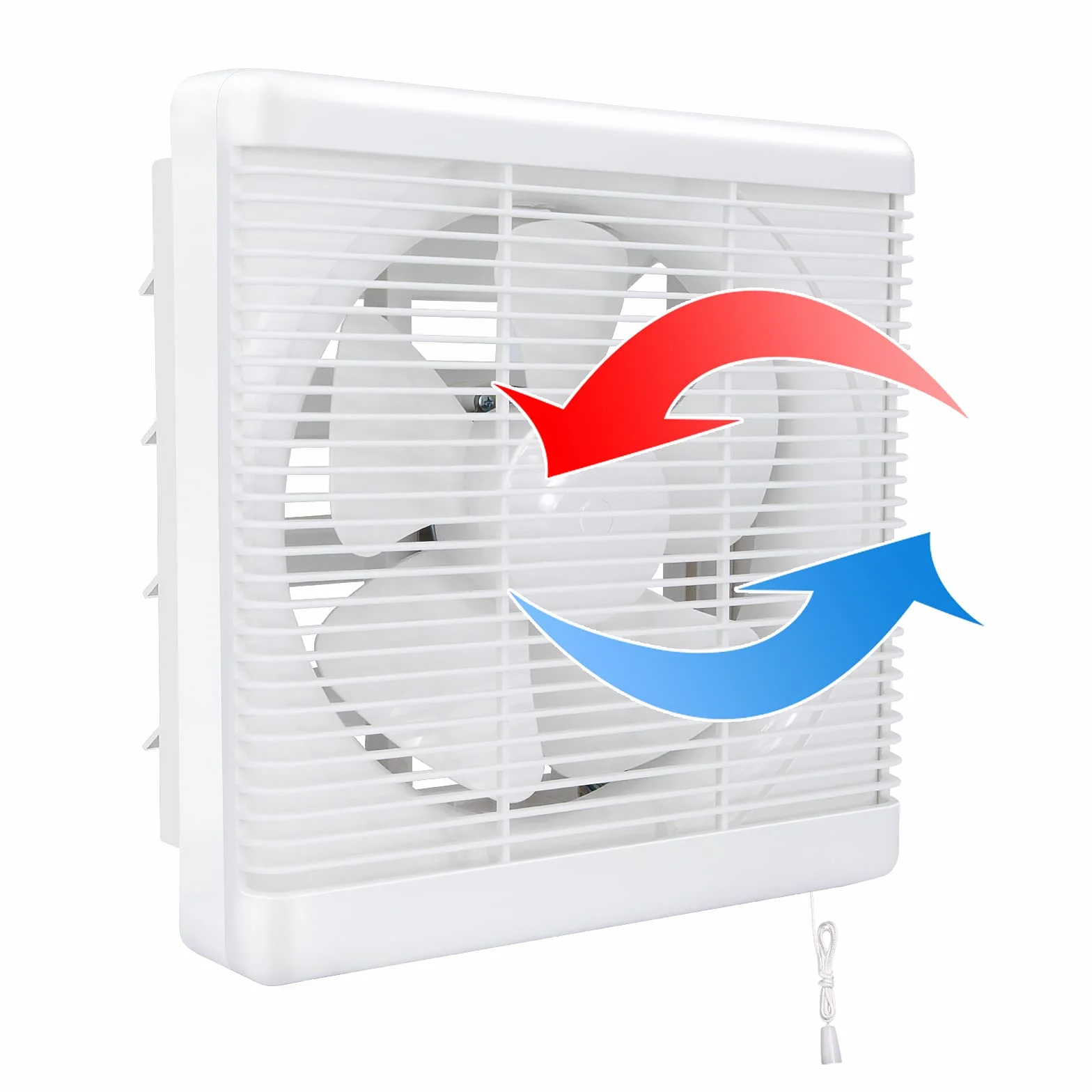 HUGOOME Ventilador de baño de Tamaño abierto 200 * 200mm, 300m³/h 25W Ventilador de pared reversible de dos vías Ventilación, para Cocina Ático Ventana Garaje (Sin enchufe)