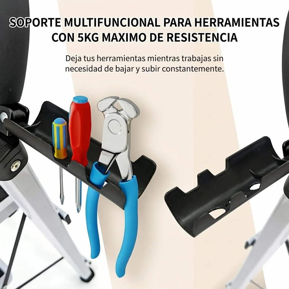 Escalera Plegable Multifuncional Antideslizante 4 Peldaños con Soporte Adicional y Mango