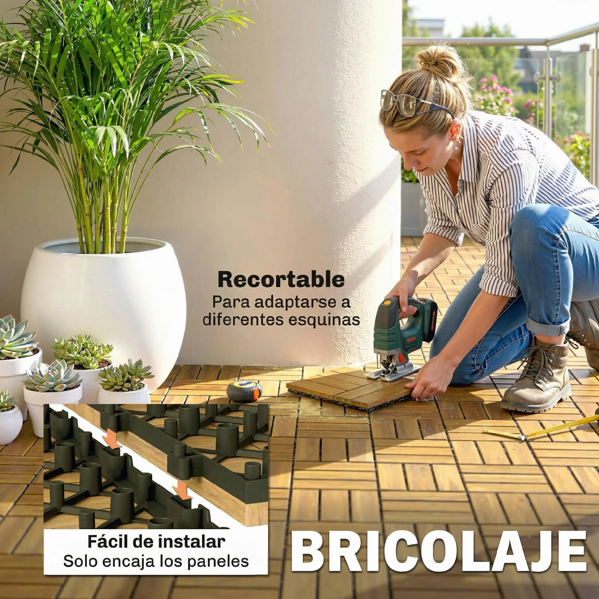 Outsunny Baldosas Exterior Madera Acacia 31x31 cm 0,91 m² Antideslizantes Resistentes Clima