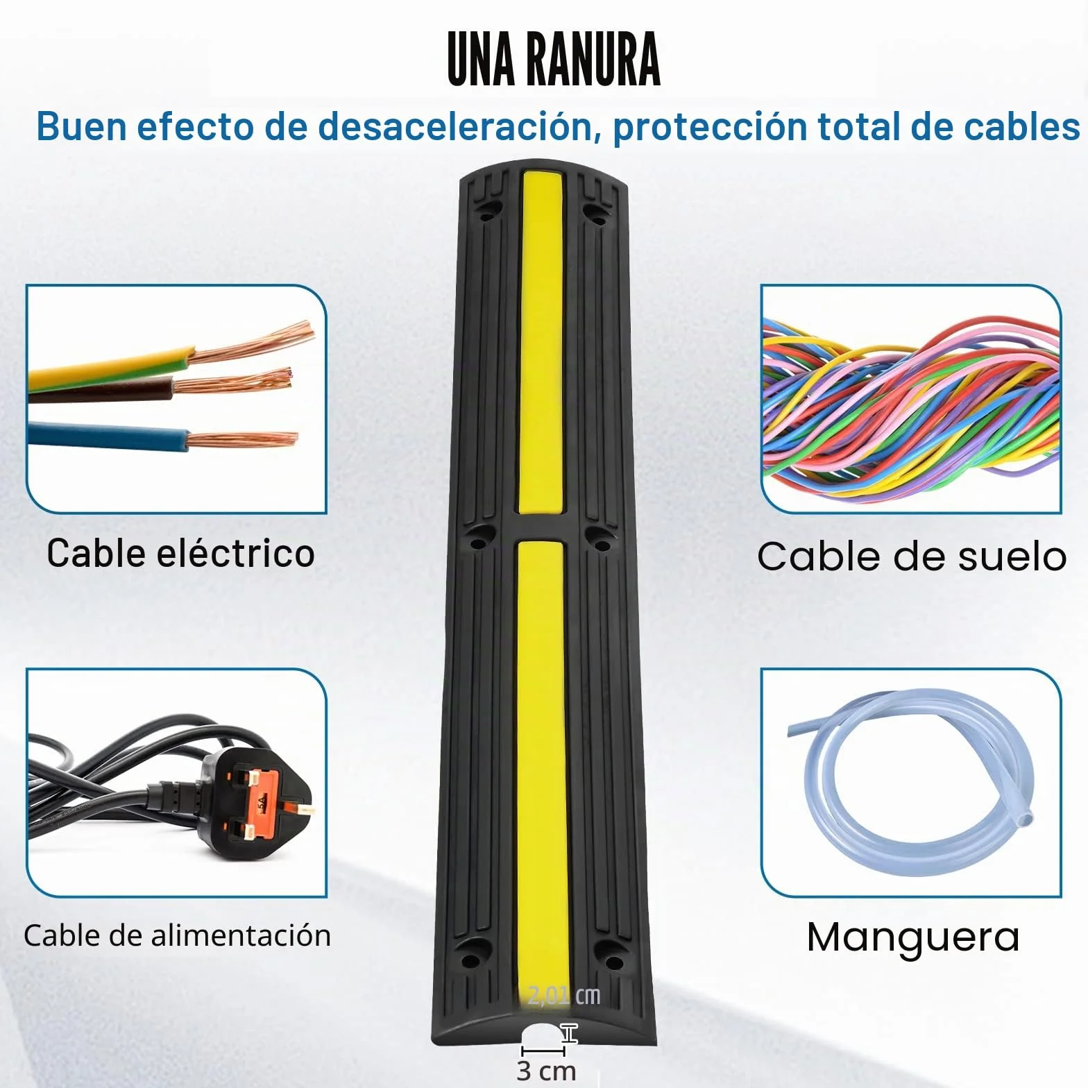 VEVOR Rampa de Protección de Cable 4 Piezas 1 Vía Canaleta Pasacables de Suelo Canal de 3x2 cm Protector de Cables de Goma Capacidad de Carga 8164kg/eje Cubiertas de Suelo para Cables Negro y Amarillo