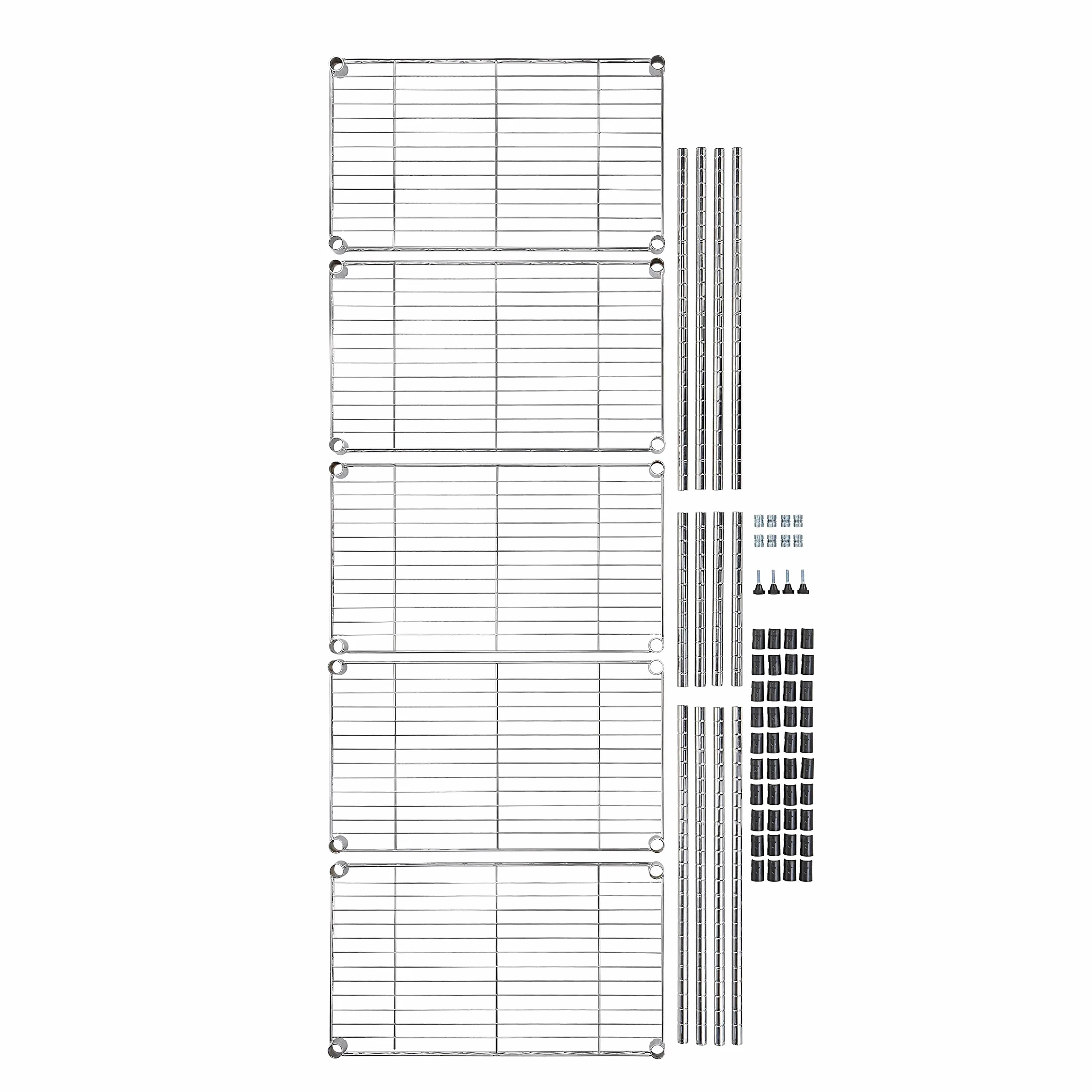 Amazon Basics Unidad de almacenamiento estrecha de 5 baldas con estantes ajustables en altura y patas niveladoras, peso máximo de 453 kg, Cromado, 34 cm x 58.9 cm x 152.5 cm (D x W x H)