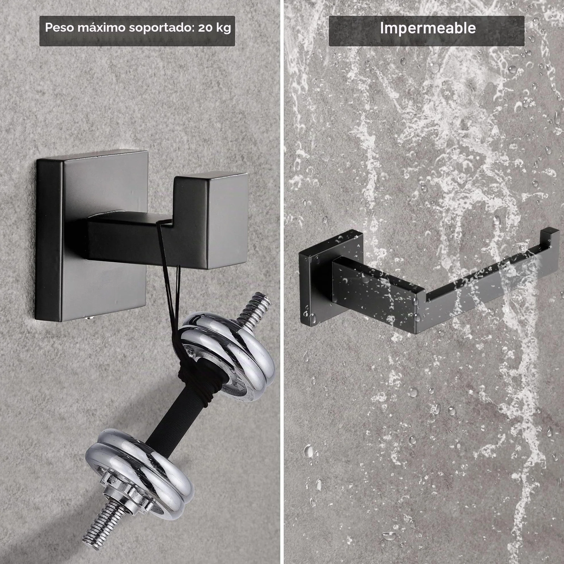 DUFU Juego de Toalleros de Acero Inoxidable Negro Mate 40cm con Barra de Toallas, Soporte de Papel Higiénico y Gancho de Bata