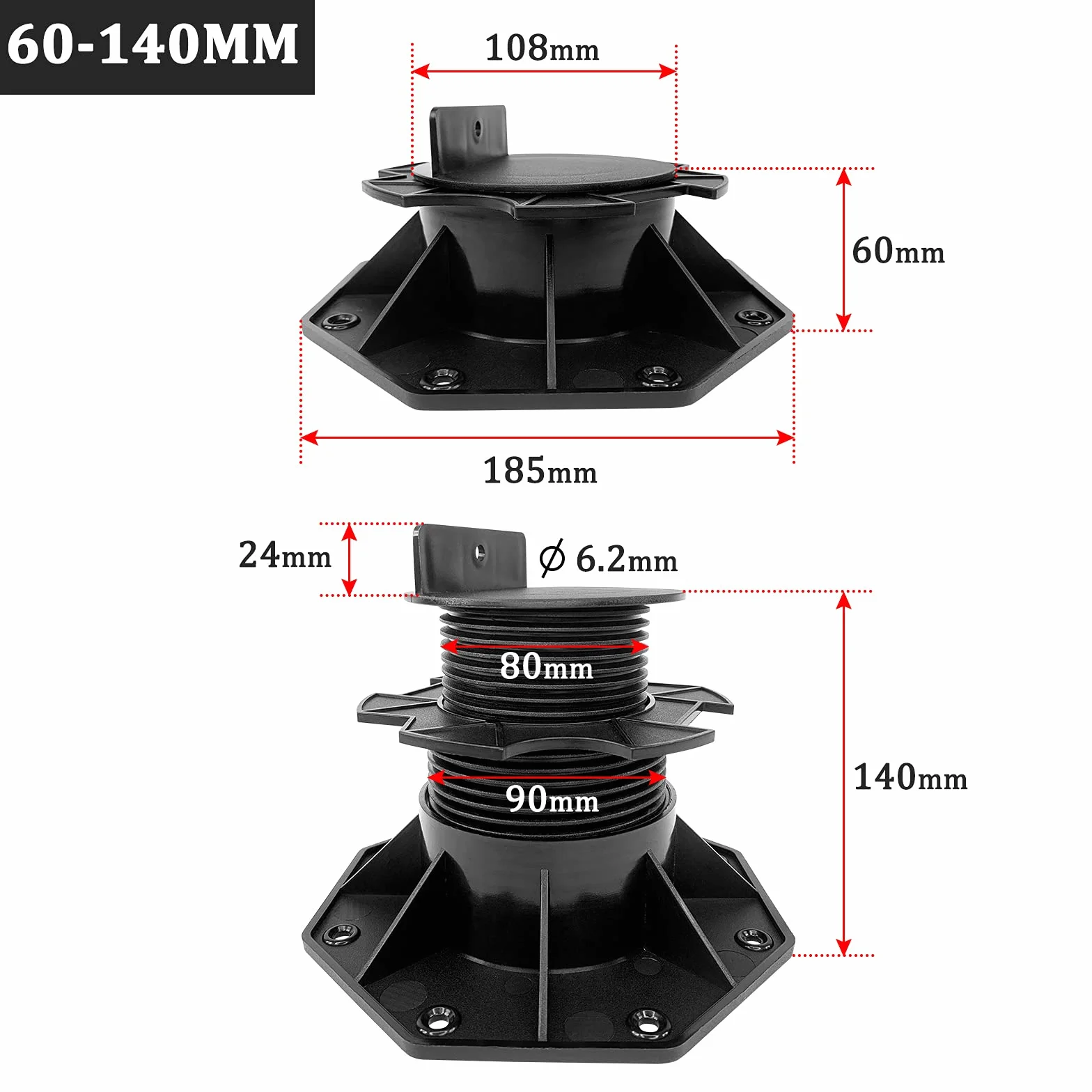 Froadp 60-140mm Soportes Ajustables para Suelos, Pies Autonivelantes de PP, Viga de Transporte para Cubiertas de Jardín o Losas de Balcón, Ajuste de Base para la Placa Madera (10)