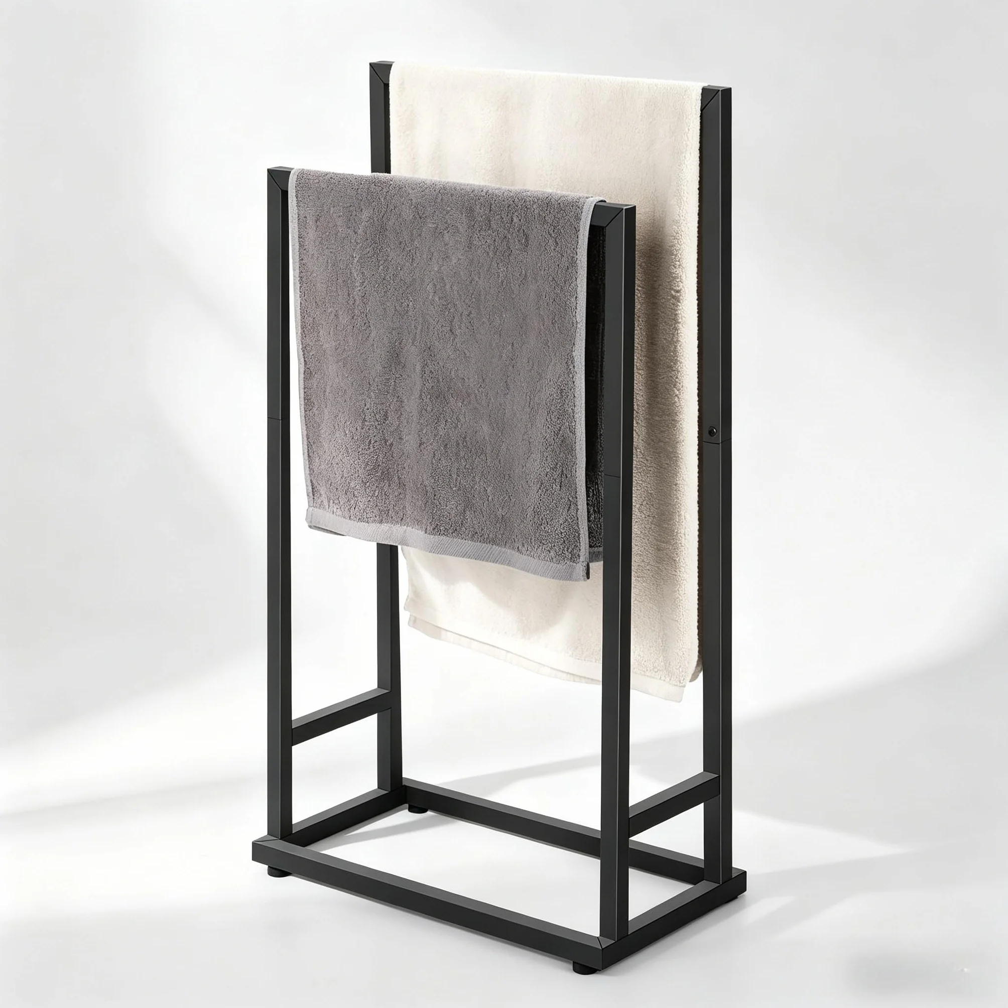 Smusei Toallero de Pie Negro Mate 74x21x41CM 2 Niveles sin Taladrar
