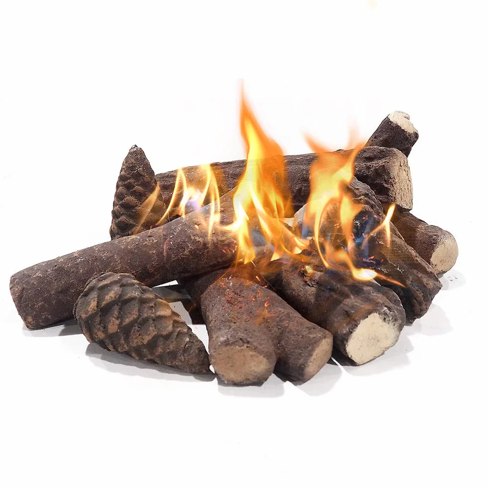 Juego de Troncos de cerámica para Chimenea de etanol de Gas, Madera de Pino Hecha a Mano para Uso en Interiores,Bioetanol Tronco Ceramica Chimenea