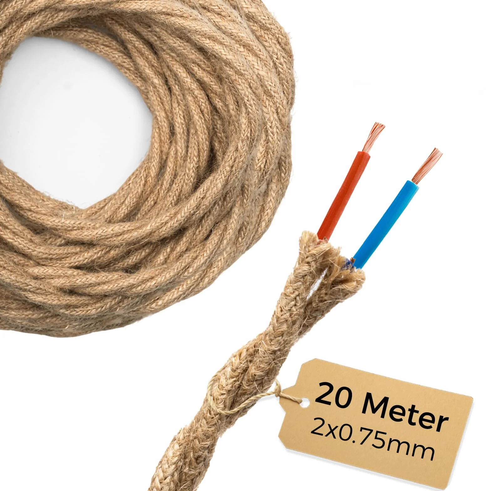 DiCUNO 20m cable textil lino vintage 2 conductores 0,75mm² eléctrico retro tejido flexible