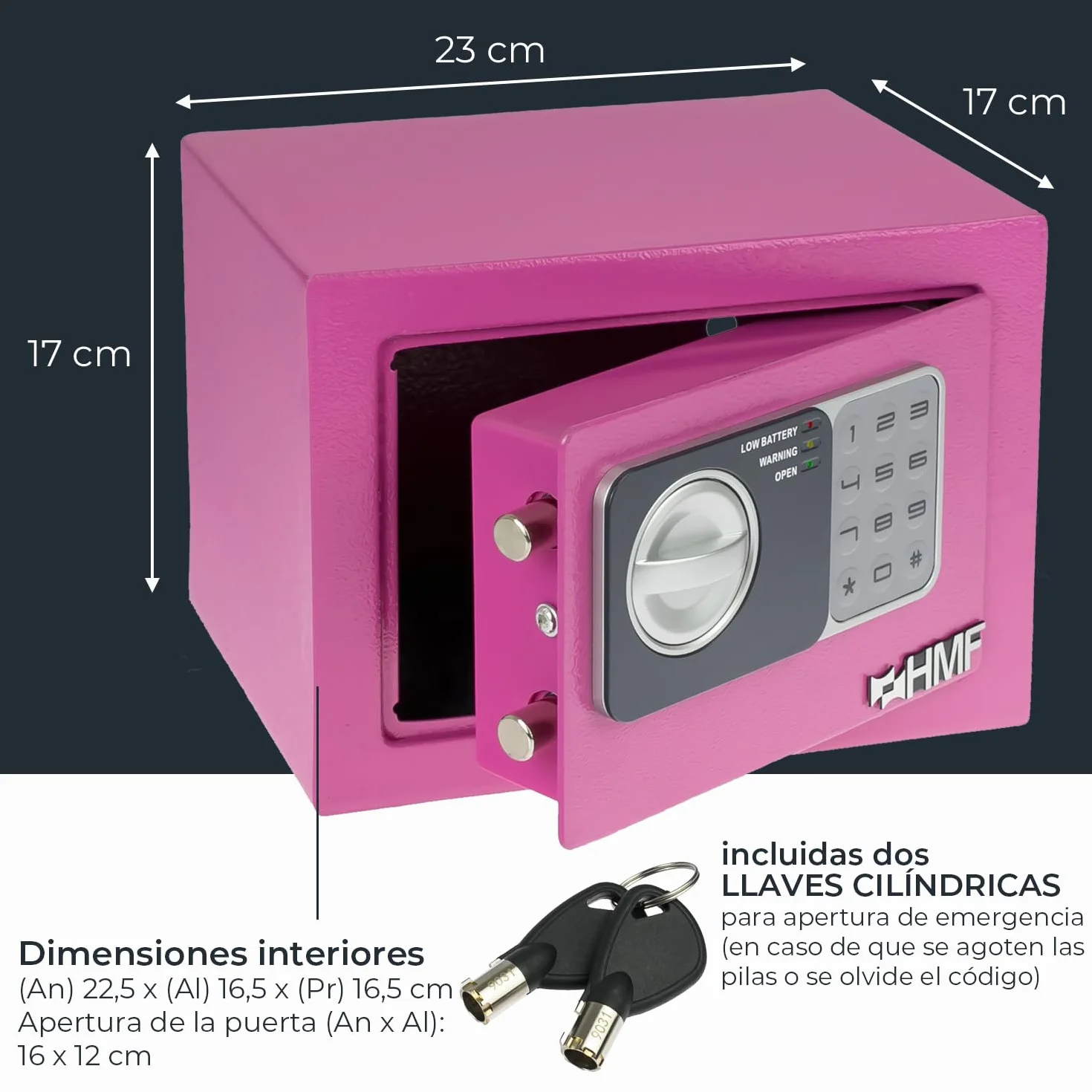 HMF Caja Fuerte Pequeña para Muebles con Cerradura de Combinación 23 x 17 x 17 cm Rosa
