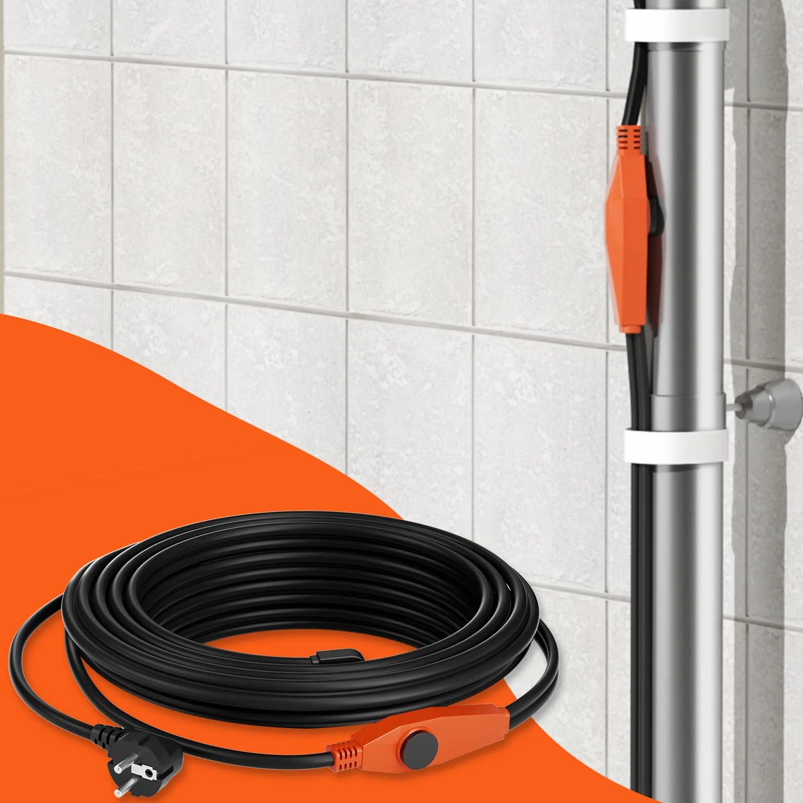 VEVOR Cable Calefactor Anticongelante para Tuberías de 9 m con Termostato Incorporado 23W/m