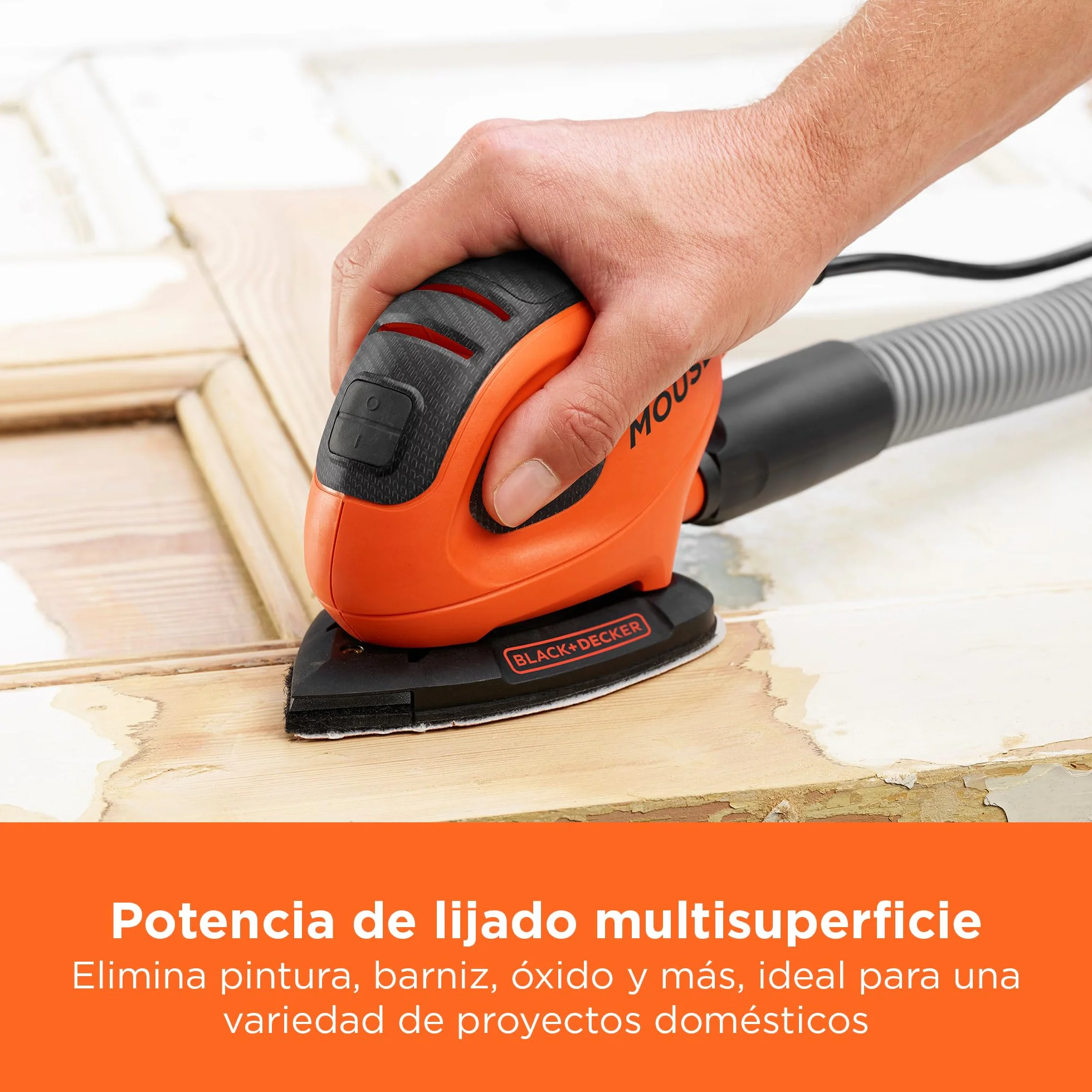 BLACK+DECKER Lijadora de Detalle Mouse 55 W, 11000 RPM, 1.5 mm Órbita, Velcro, 15 Accesorios, BEW230BC-QS