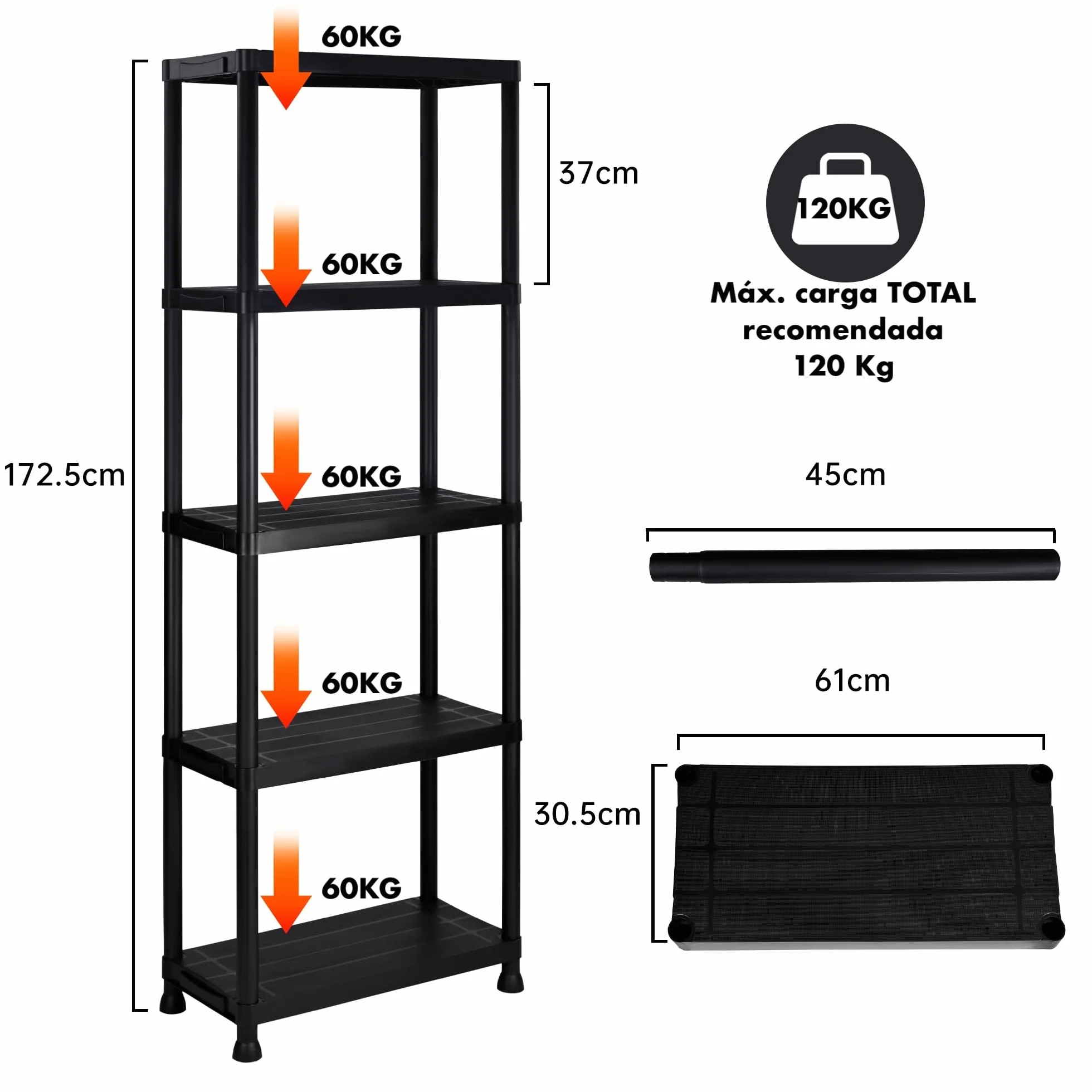 Pack 2 estanterías de plástico modulares 170x60x30 cm con 5 baldas Resistentes Cada una | Almacenaje Ideal para Interior y Exterior: Garaje, trastero, jardín, Oficina | Montaje sin Herramientas