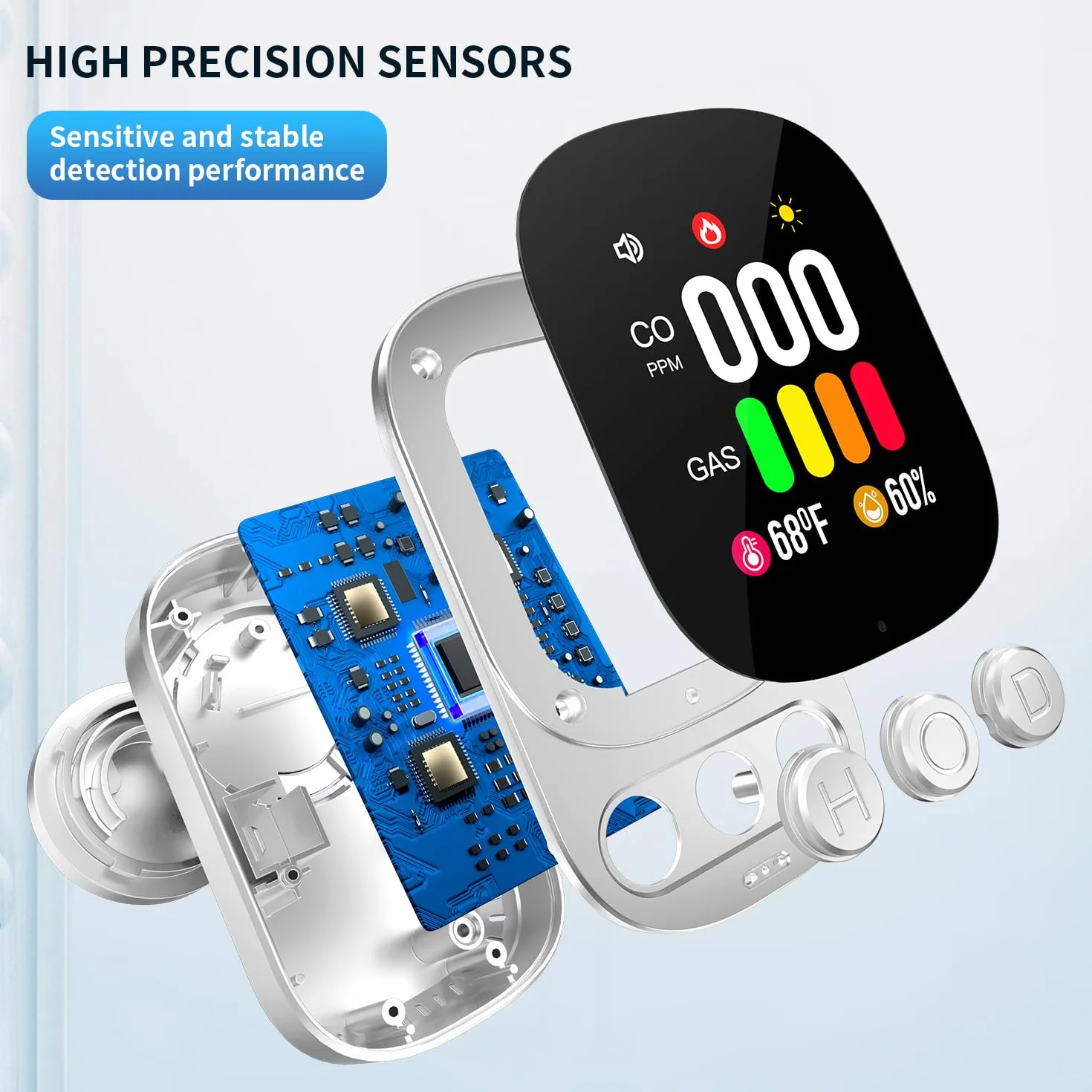 Detector de Gas y Monóxido de Carbono con Enchufe para Hogar, Detector de CO para Casa, Alarma de Gas Combustible para Gas Natural LPG Metano Propano Butano, Blanco, HD08-G